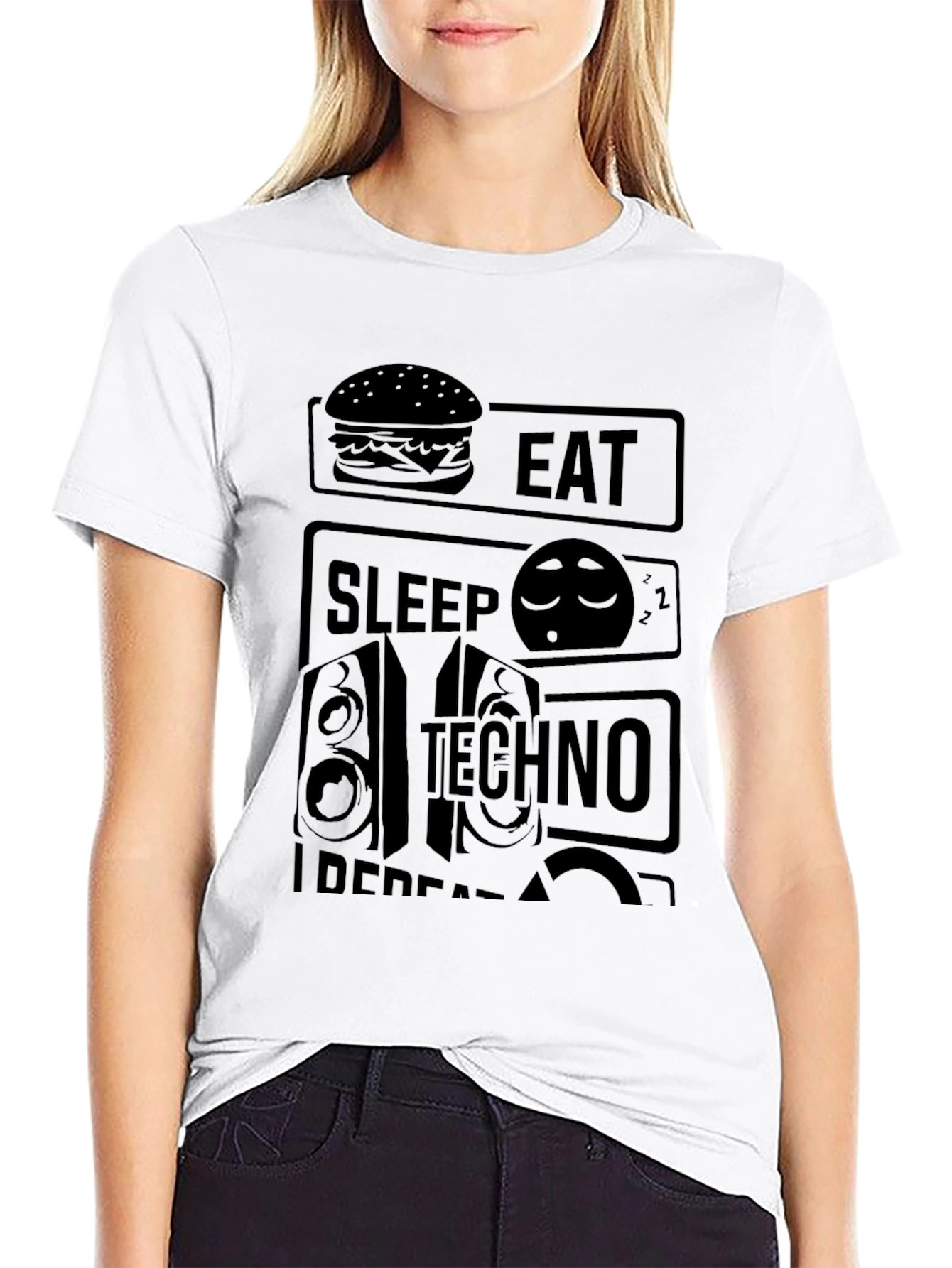 Eat Sleep Techno Repeat Black Graphic Tee