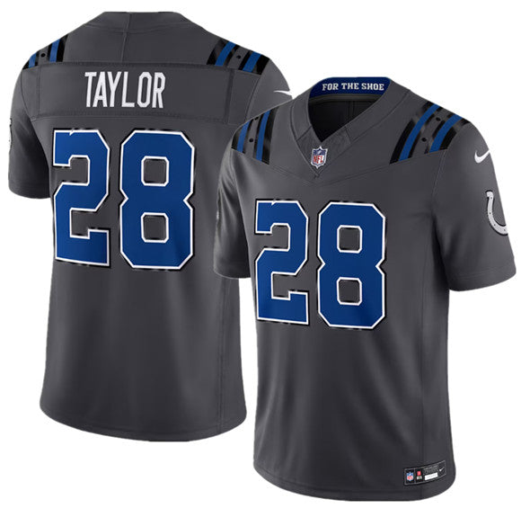 Men's Indianapolis Colts #28 Jonathan Taylor Dark Gray 2026 F.U.S.E. Rivalries Collection Limited Football Stitched Jersey