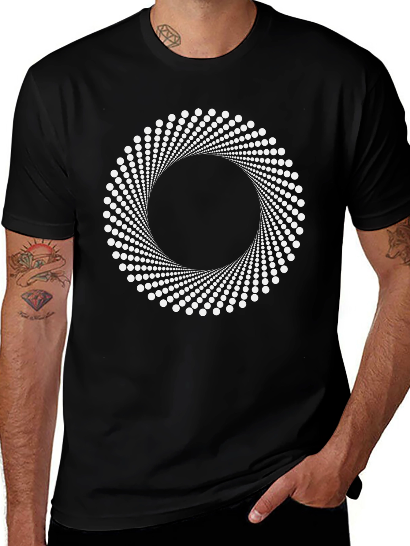 Hypnotic Circle Graphic Tee - Black Cotton T-Shirt
