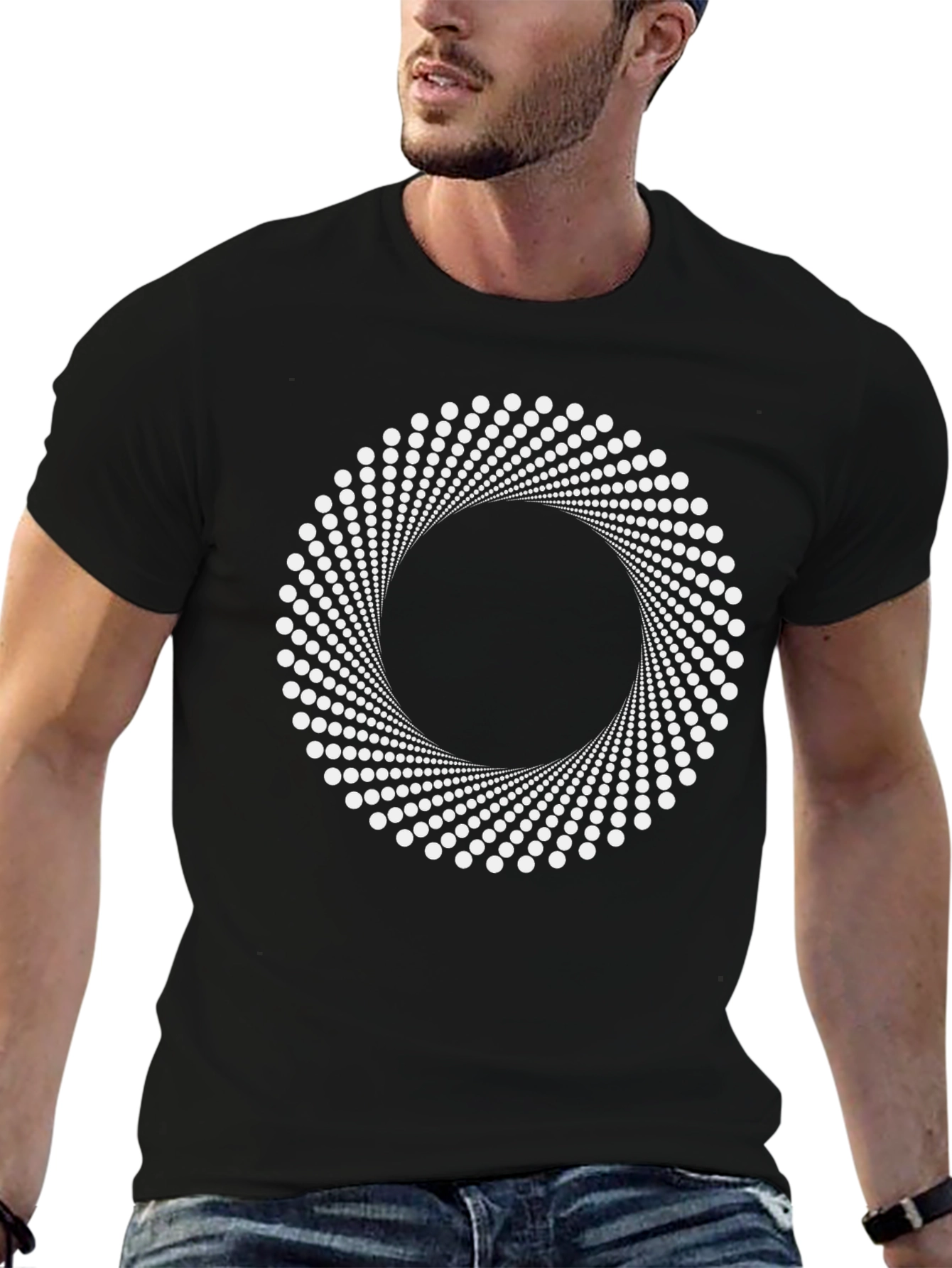 Hypnotic Circle Graphic Tee - Black Cotton T-Shirt