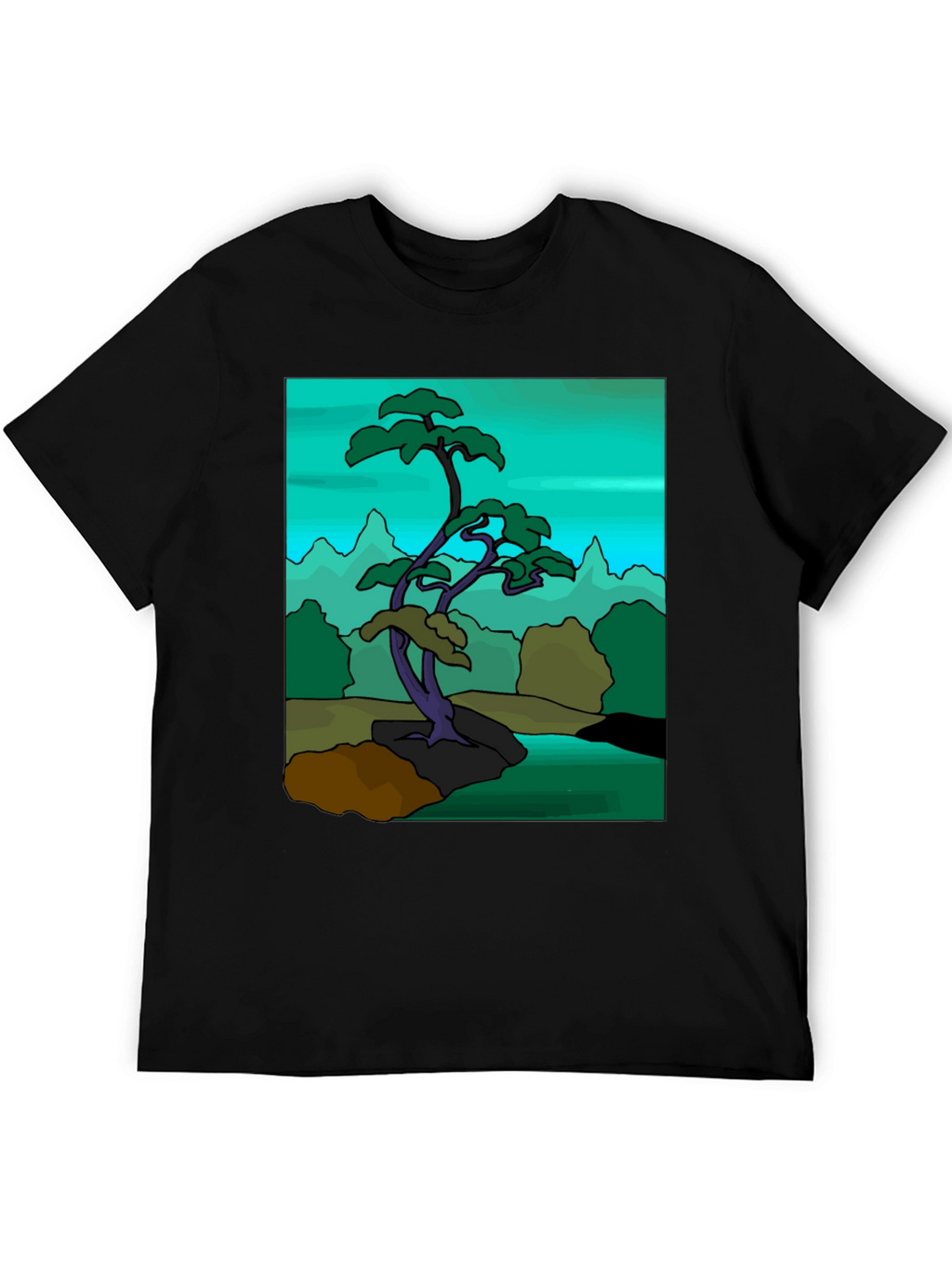 Artistic Bonsai Tree Graphic T-Shirt - Black
