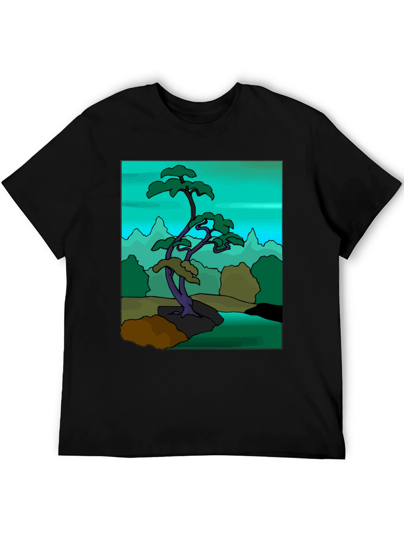 Artistic Bonsai Tree Graphic T-Shirt - Black