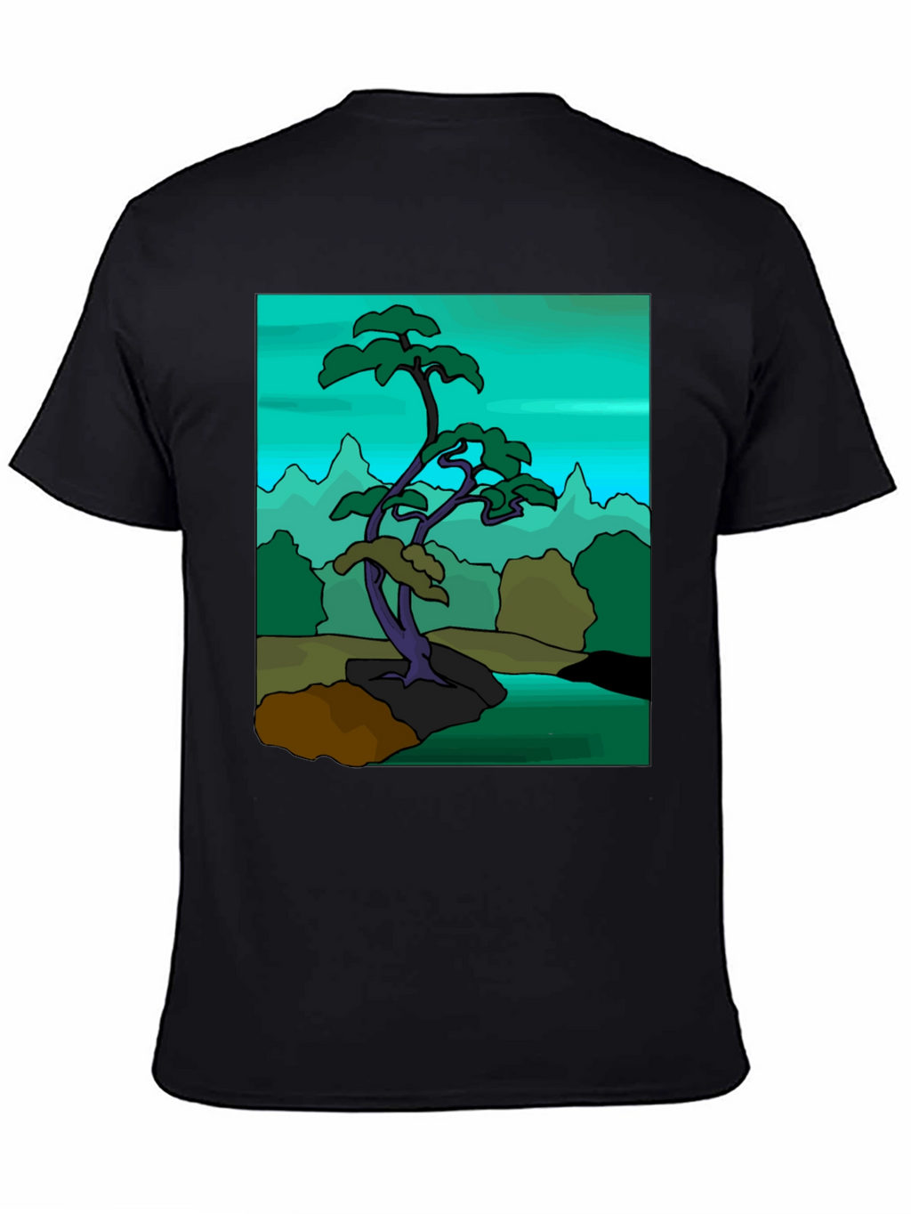 Artistic Bonsai Tree Graphic T-Shirt - Black