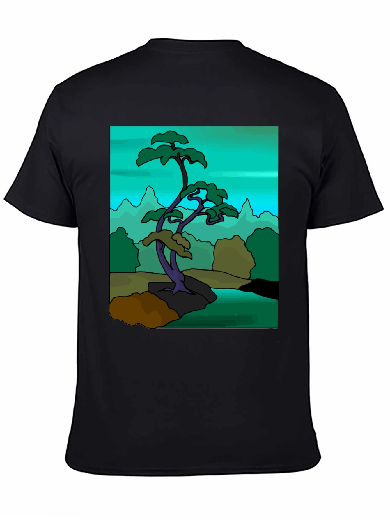 Artistic Bonsai Tree Graphic T-Shirt - Black