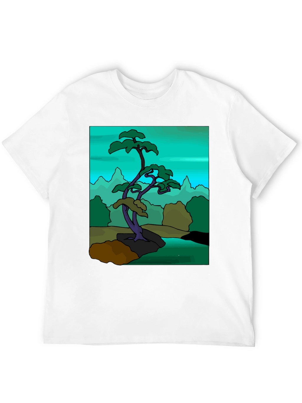 Artistic Bonsai Tree Graphic T-Shirt - Black