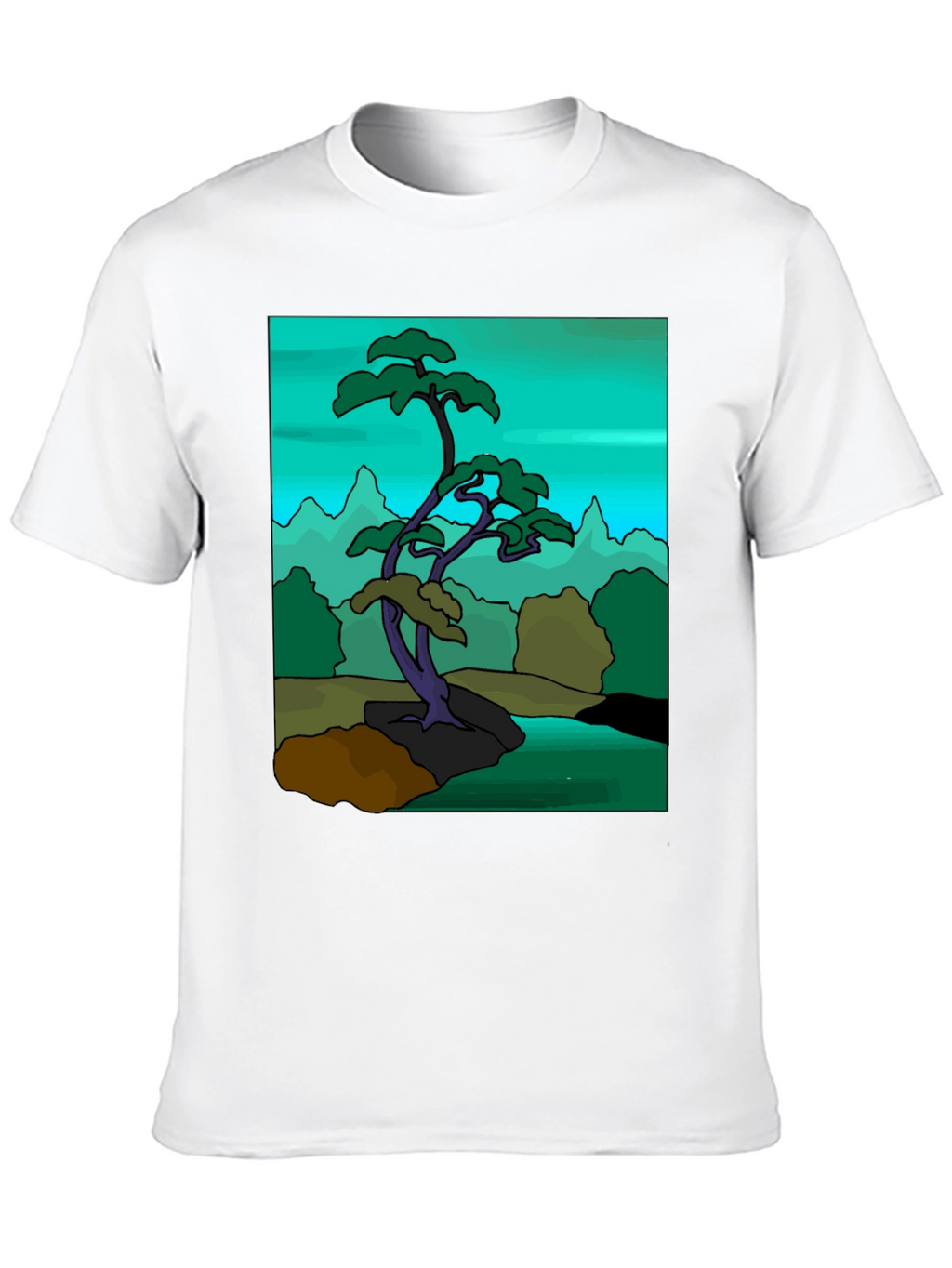 Artistic Bonsai Tree Graphic T-Shirt - Black