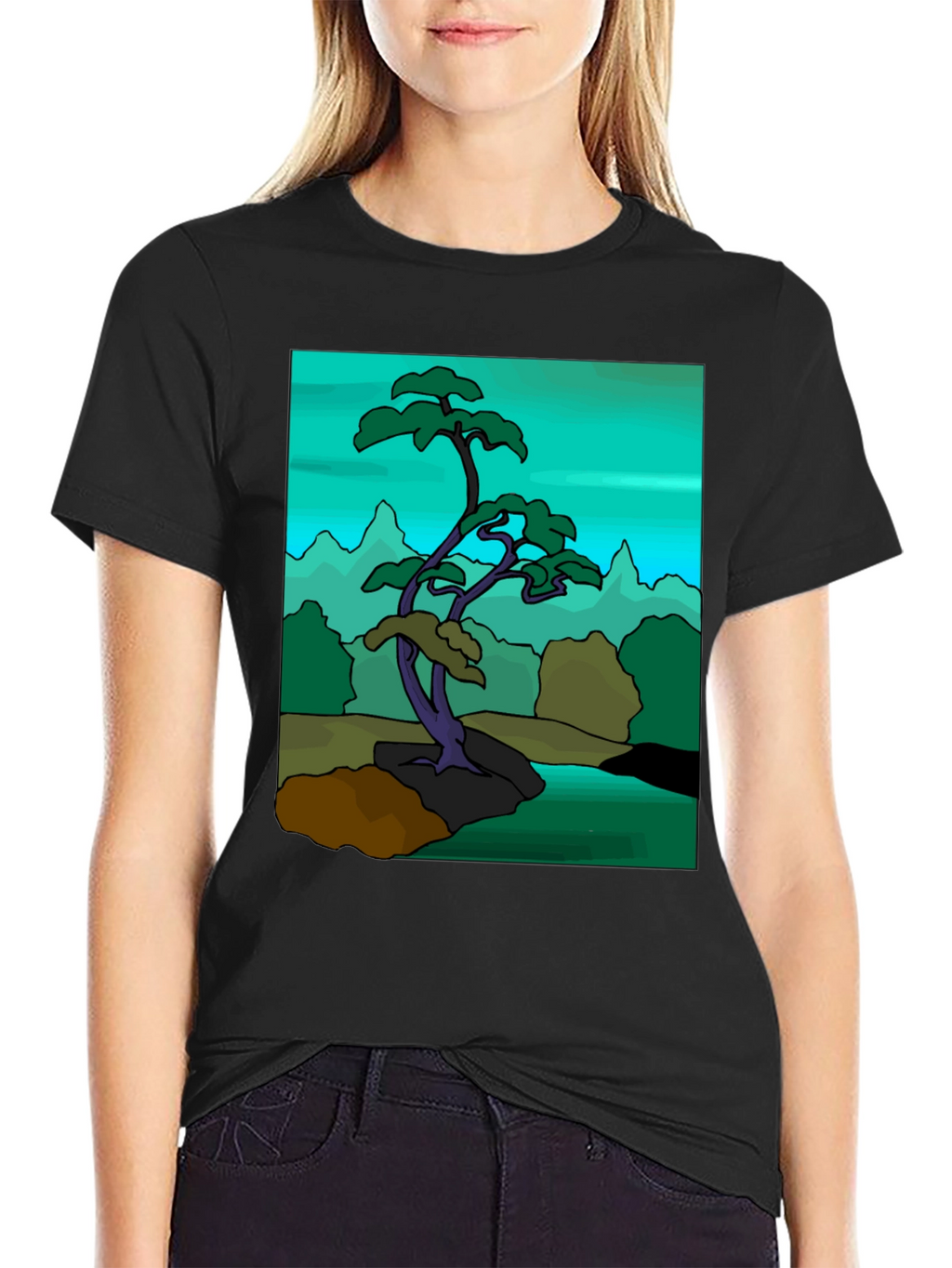 Artistic Bonsai Tree Graphic T-Shirt - Black