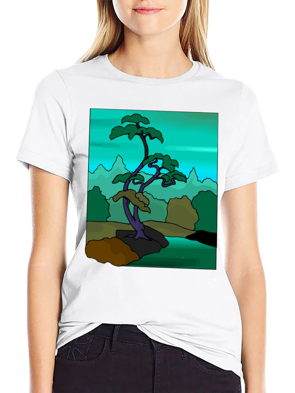 Artistic Bonsai Tree Graphic T-Shirt - Black