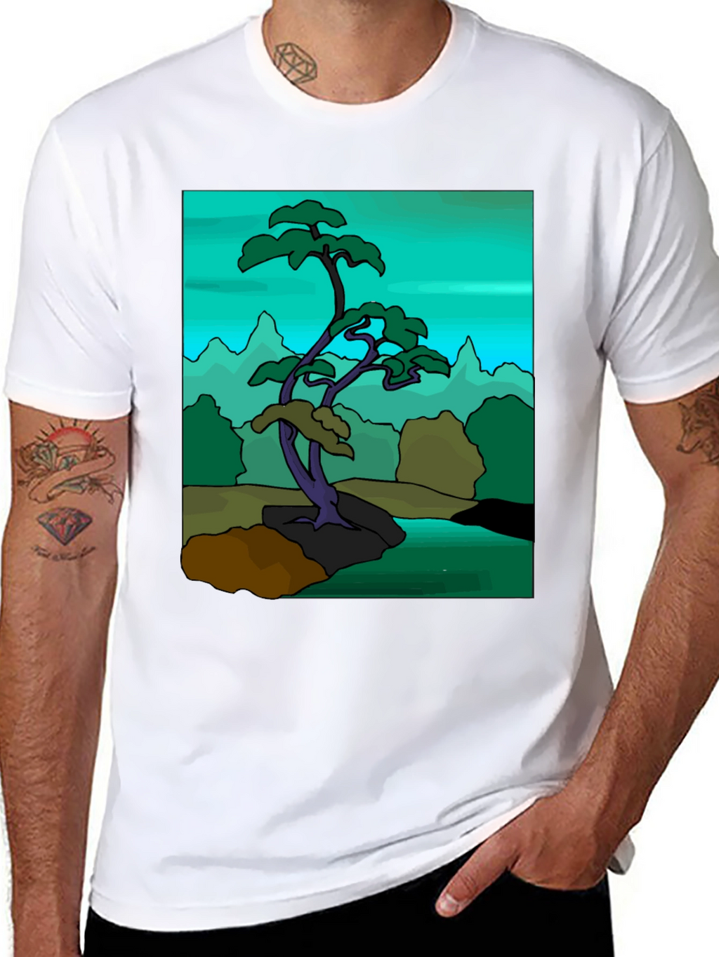 Artistic Bonsai Tree Graphic T-Shirt - Black