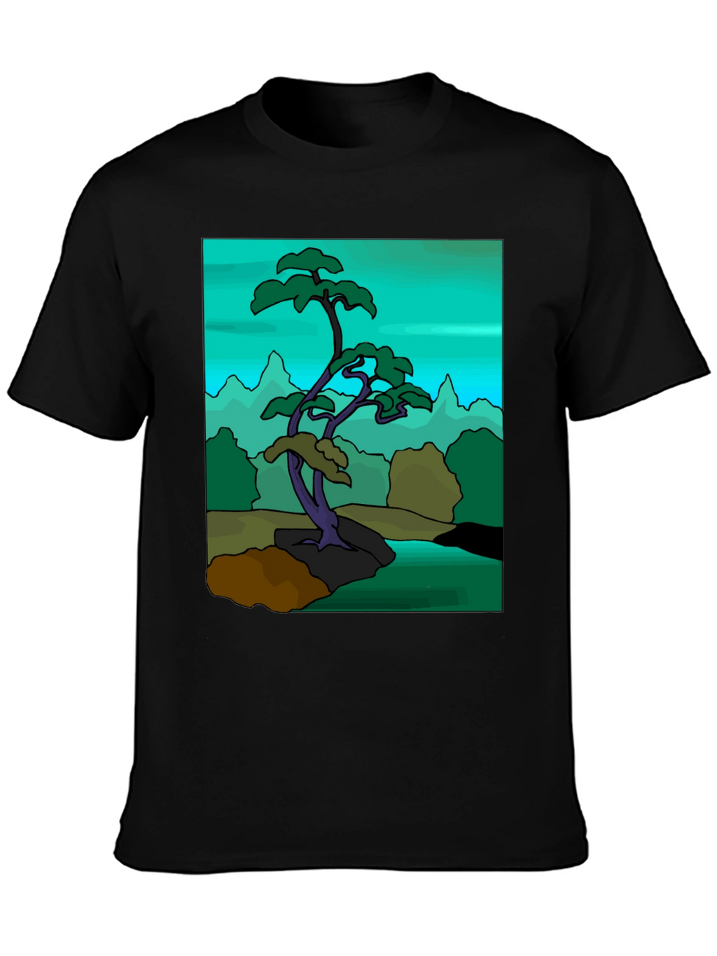 Artistic Bonsai Tree Graphic T-Shirt - Black