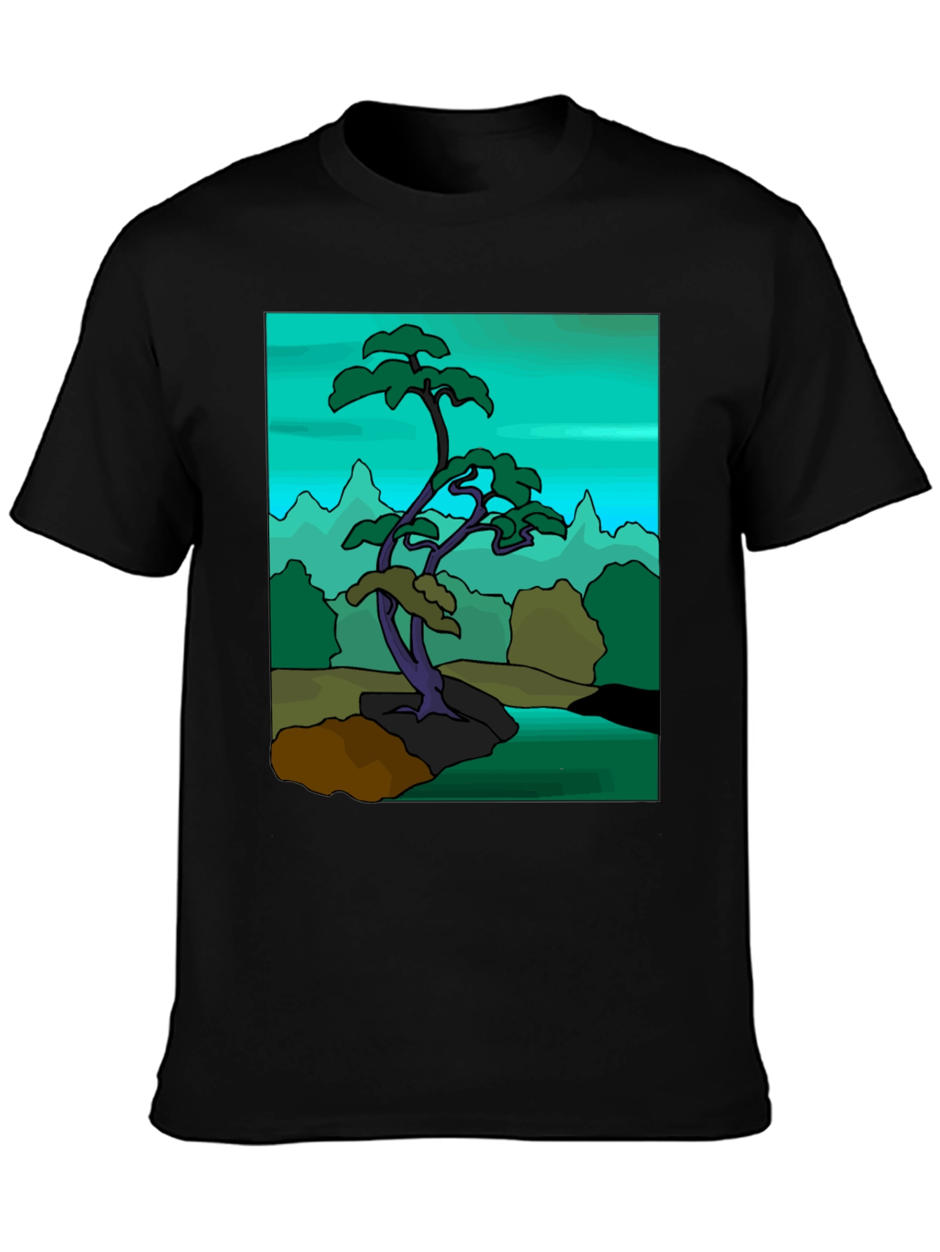 Artistic Bonsai Tree Graphic T-Shirt - Black