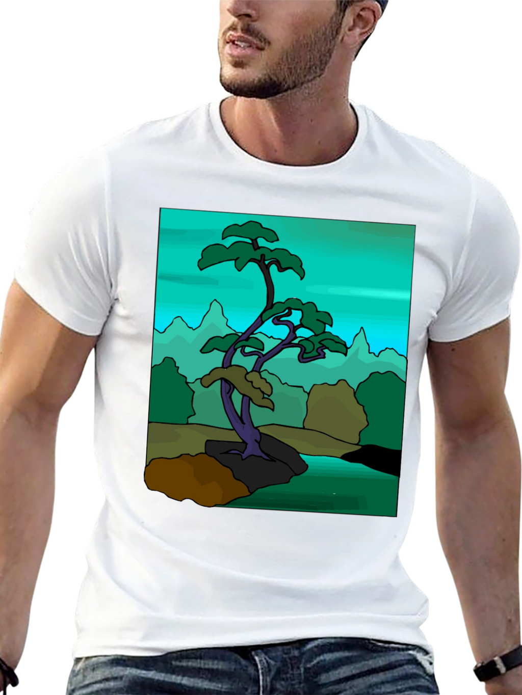 Artistic Bonsai Tree Graphic T-Shirt - Black