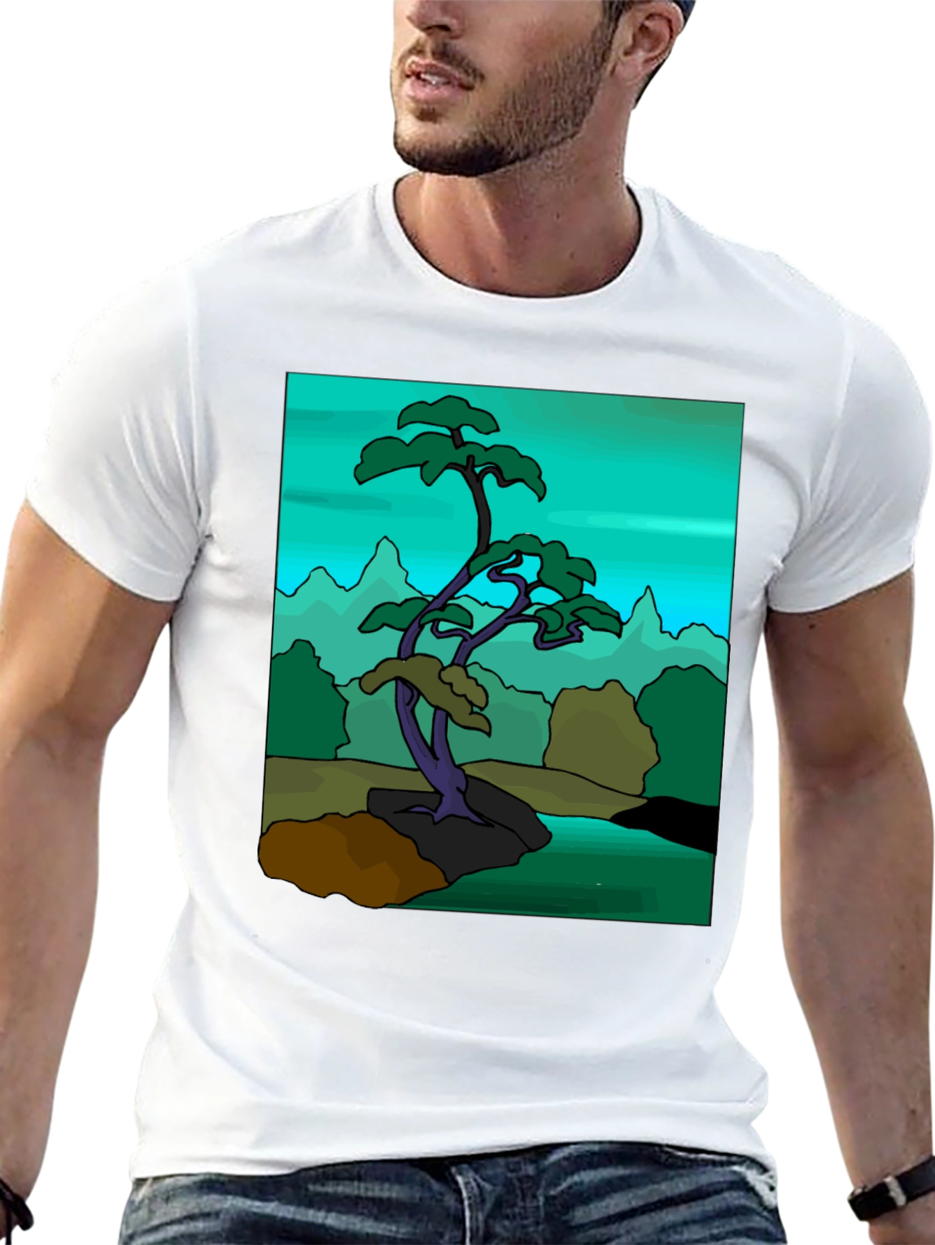 Artistic Bonsai Tree Graphic T-Shirt - Black