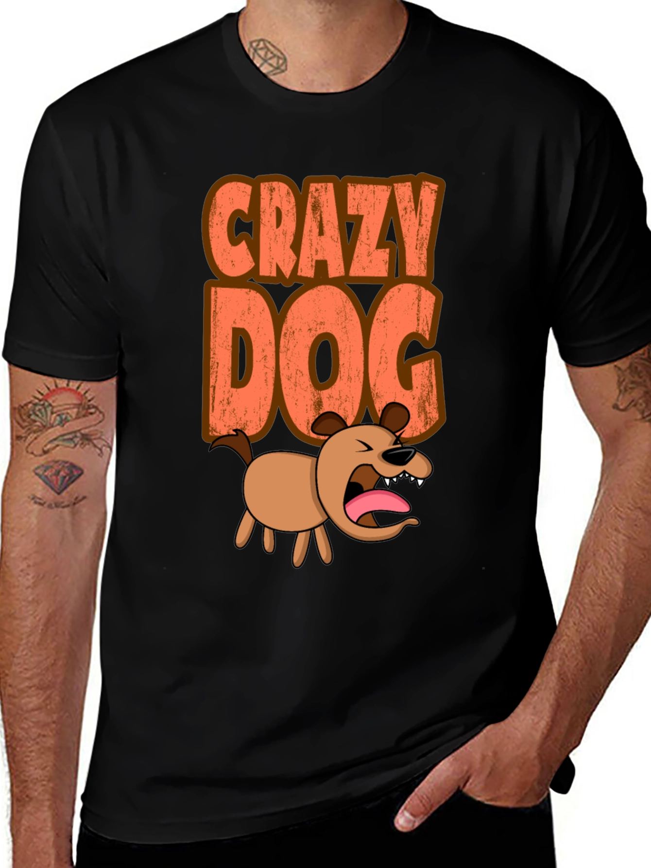 Crazy Dog Graphic Tee - Black Short Sleeve Shirt