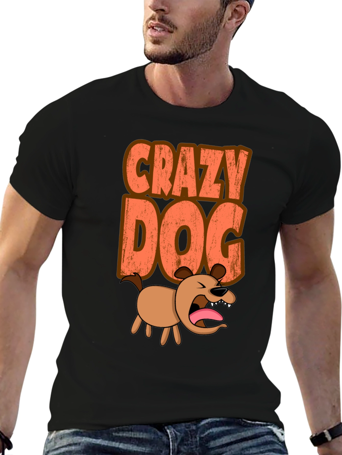 Crazy Dog Graphic Tee - Black Short Sleeve Shirt
