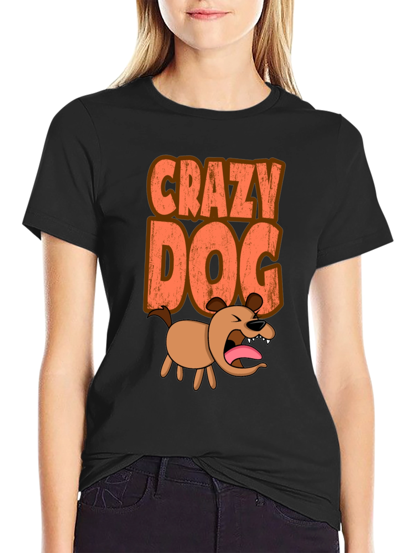 Crazy Dog Graphic Tee - Black Short Sleeve Shirt