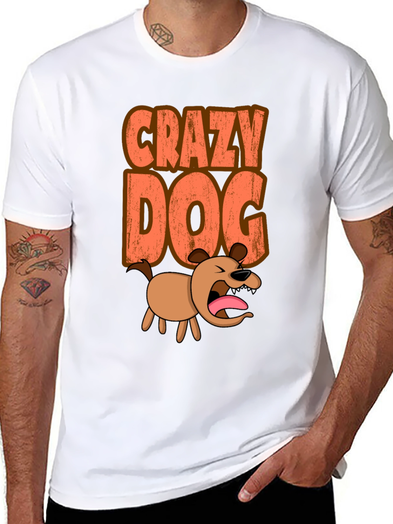 Crazy Dog Graphic Tee - Black Short Sleeve Shirt