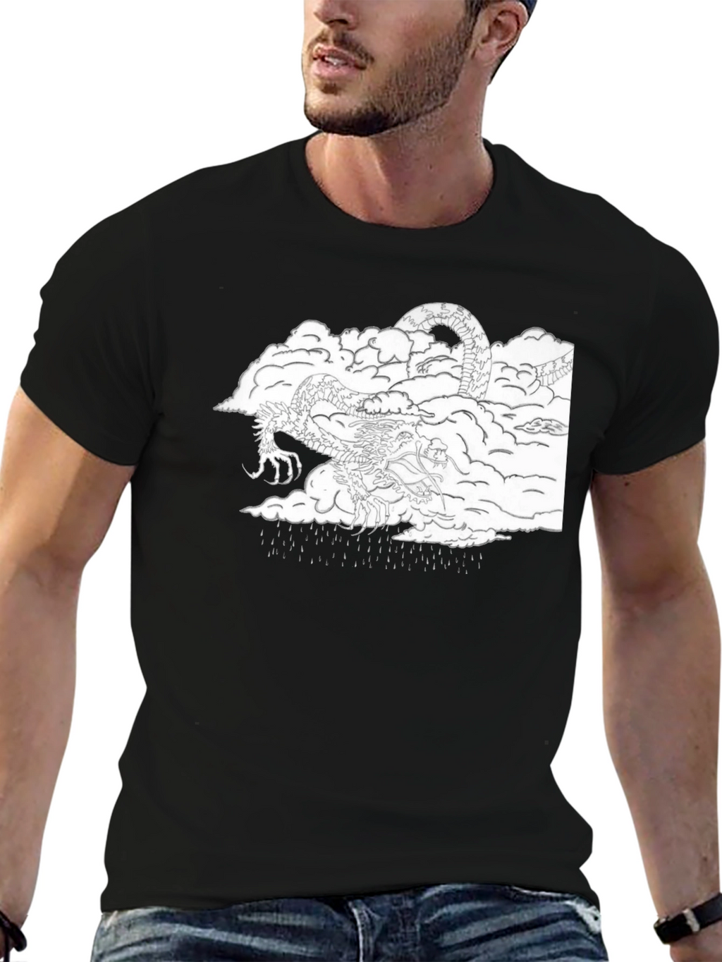 Dragon in Clouds Black Graphic Tee