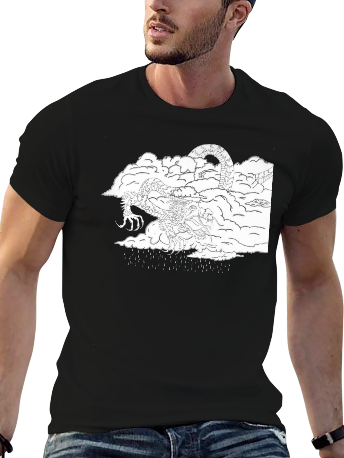 Dragon in Clouds Black Graphic Tee