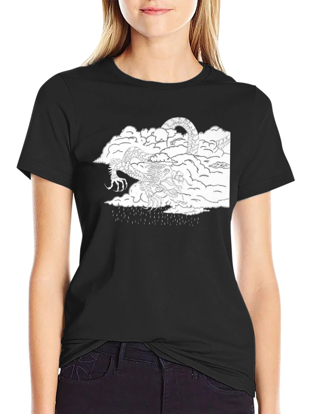 Dragon in Clouds Black Graphic Tee