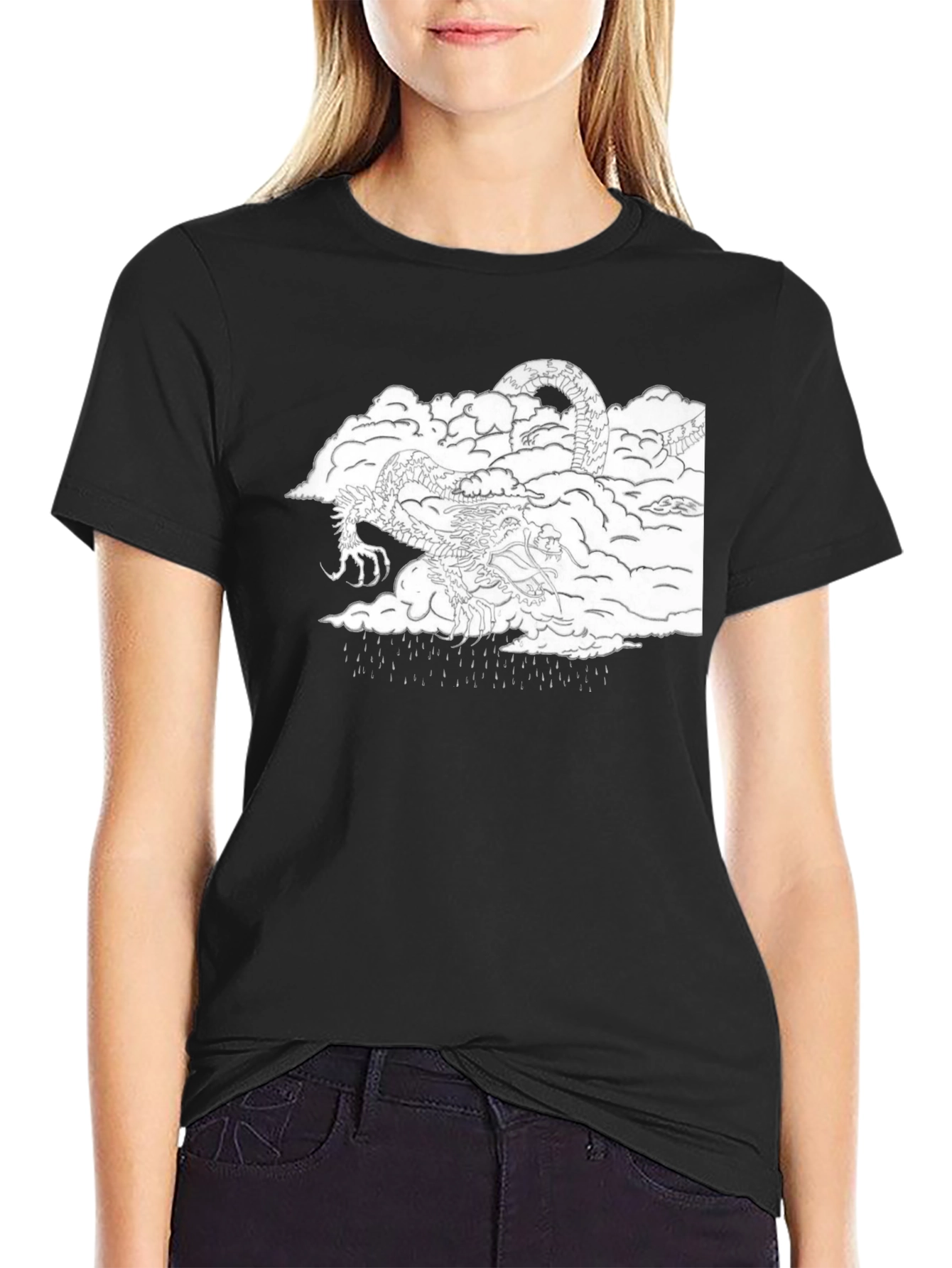 Dragon in Clouds Black Graphic Tee