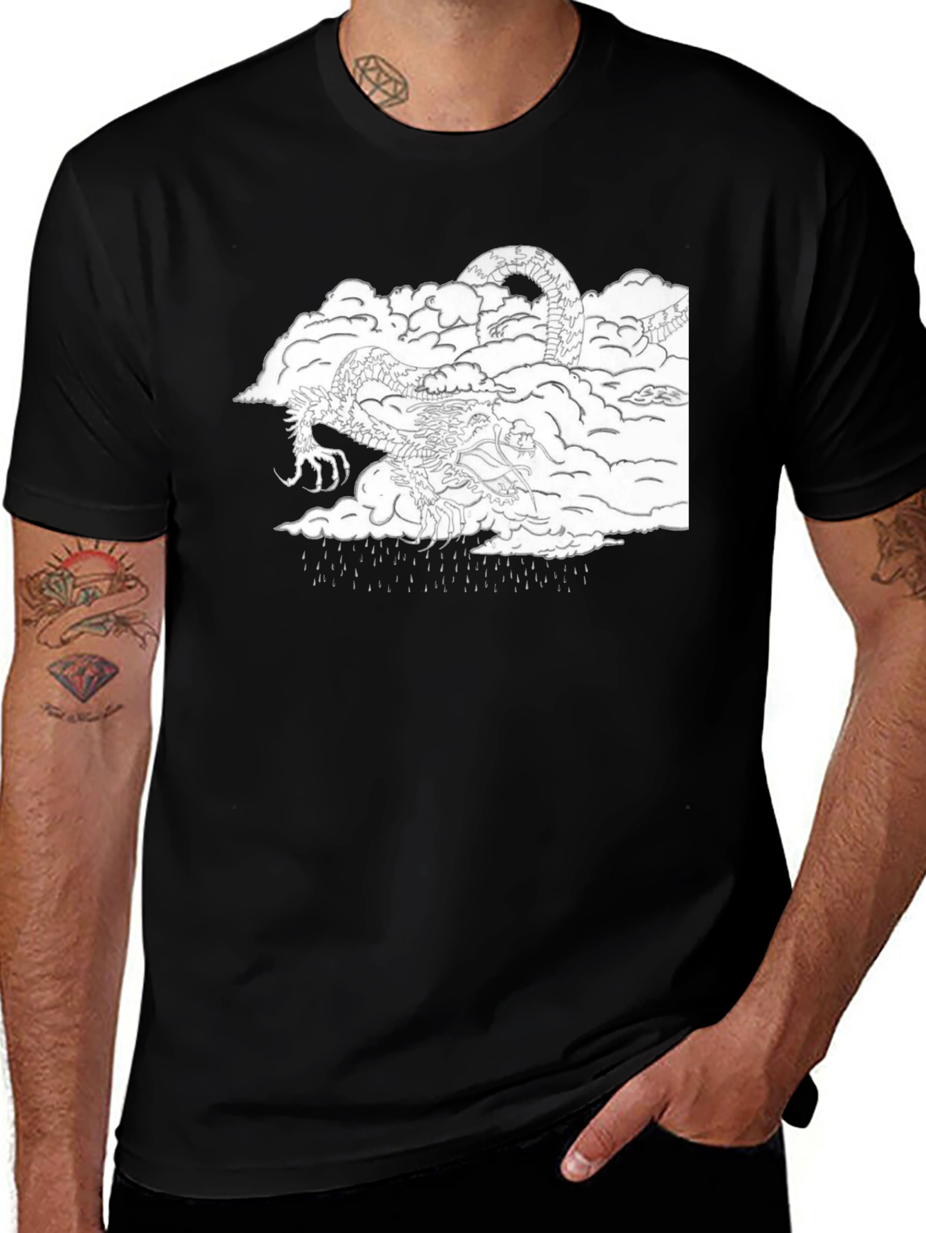 Dragon in Clouds Black Graphic Tee