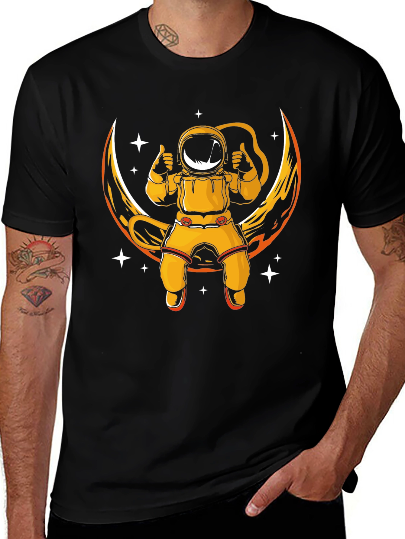 Astronaut Moon Graphic T-Shirt - Black