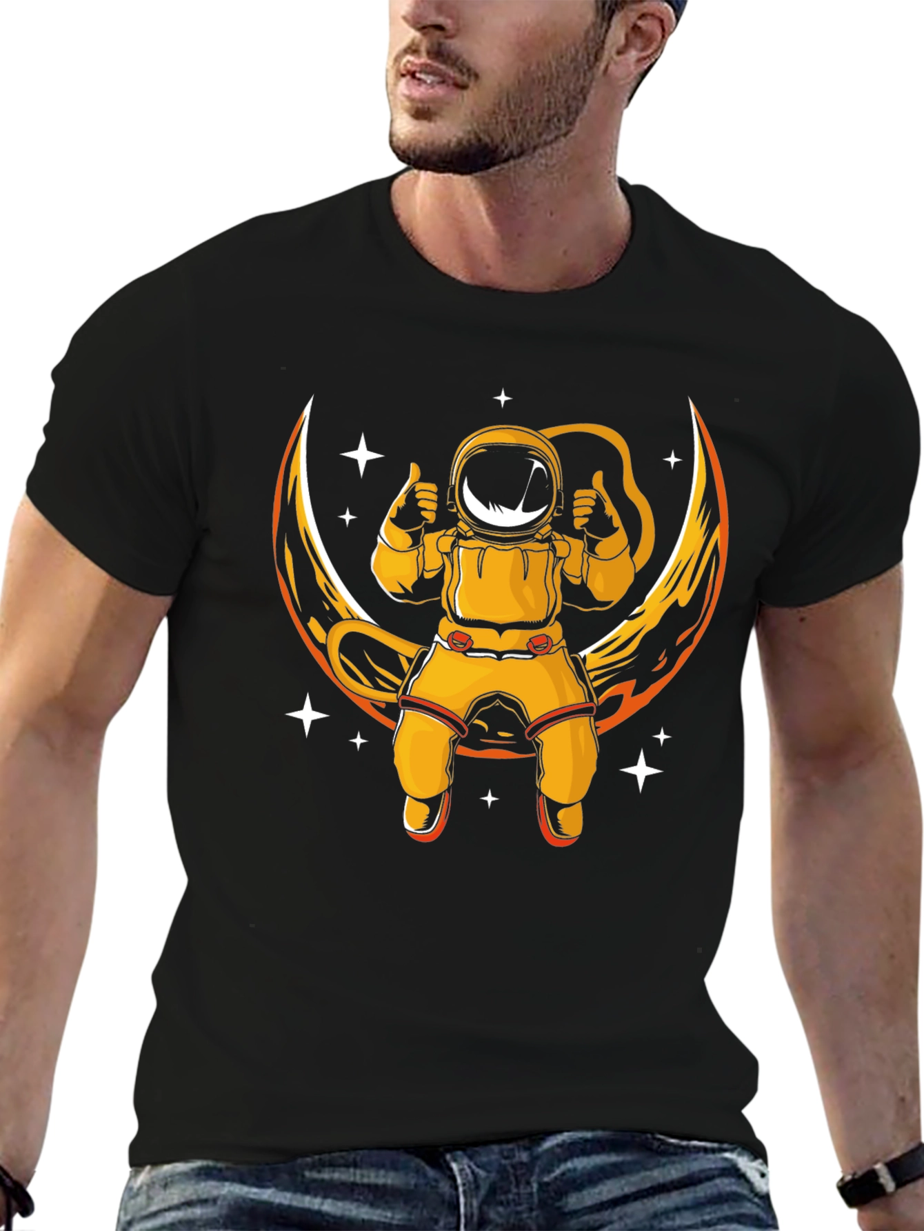 Astronaut Moon Graphic T-Shirt - Black