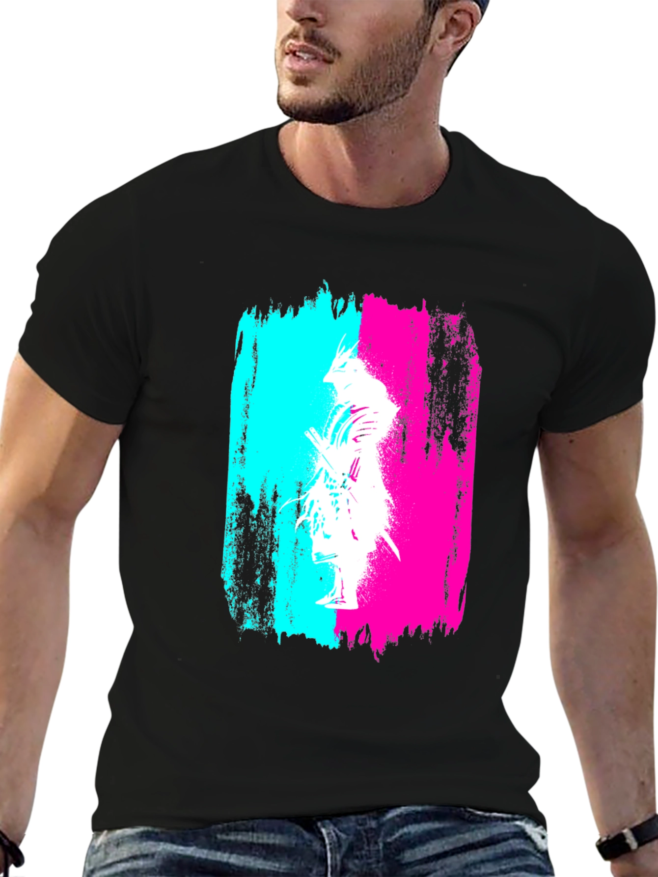 Abstract Samurai Graphic Black T-Shirt