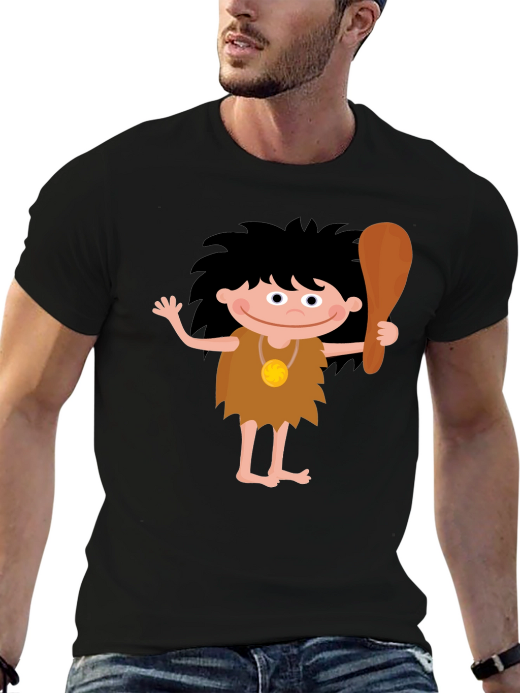 Cartoon Caveman Graphic T-Shirt