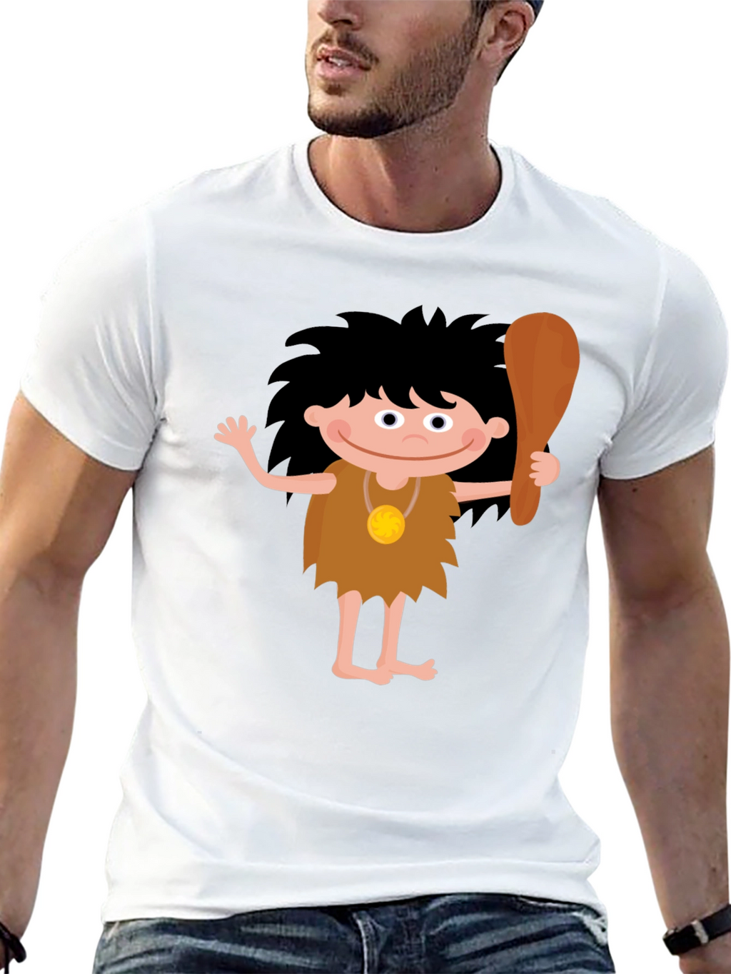 Cartoon Caveman Graphic T-Shirt