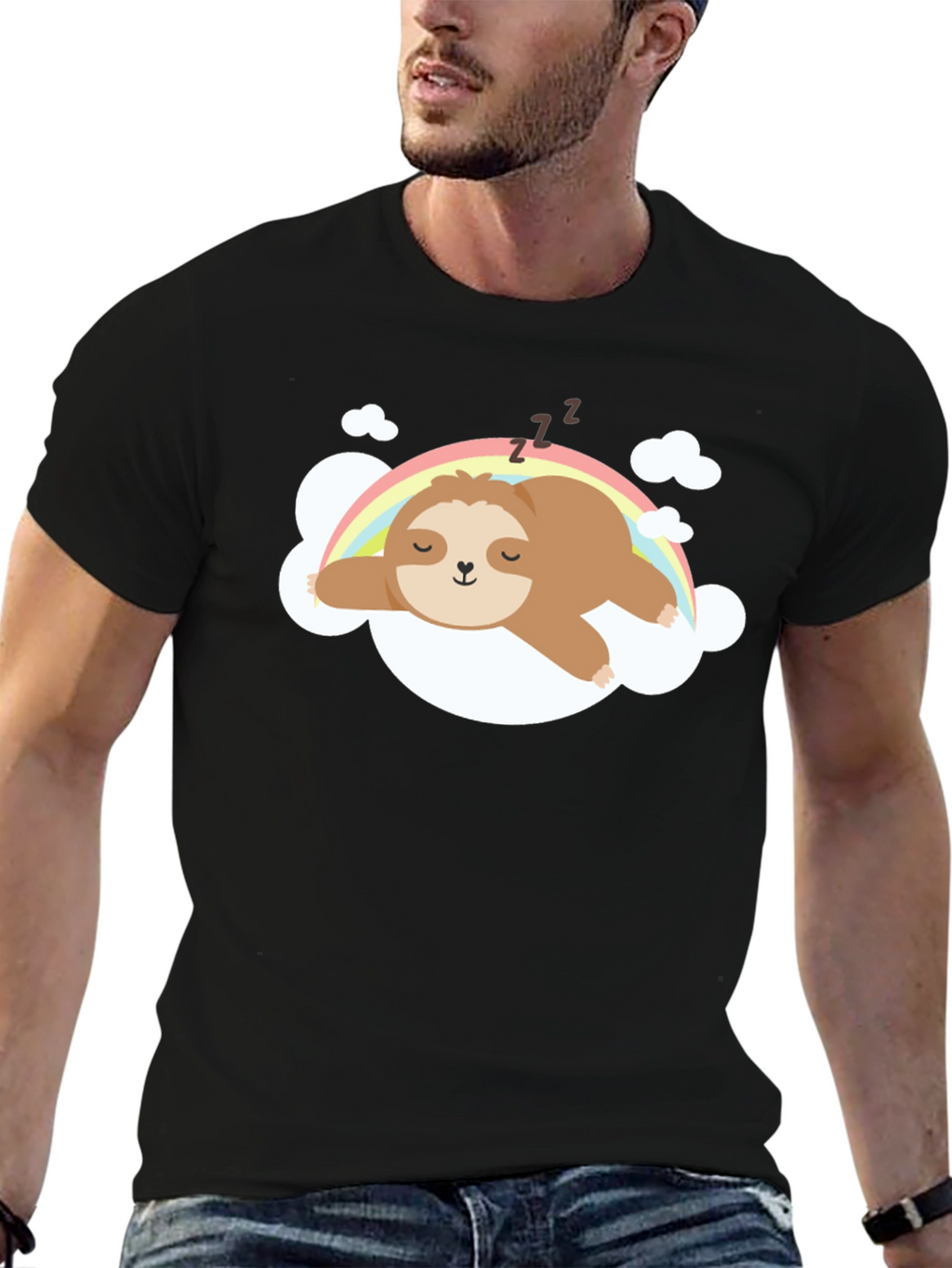 Cute Sloth Rainbow Cloud T-Shirt