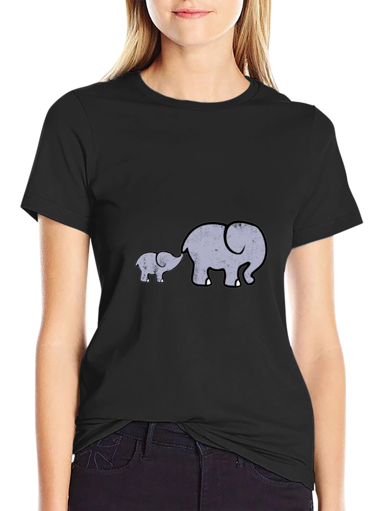 Elephant Family Graphic Tee - Black Casual Comfort