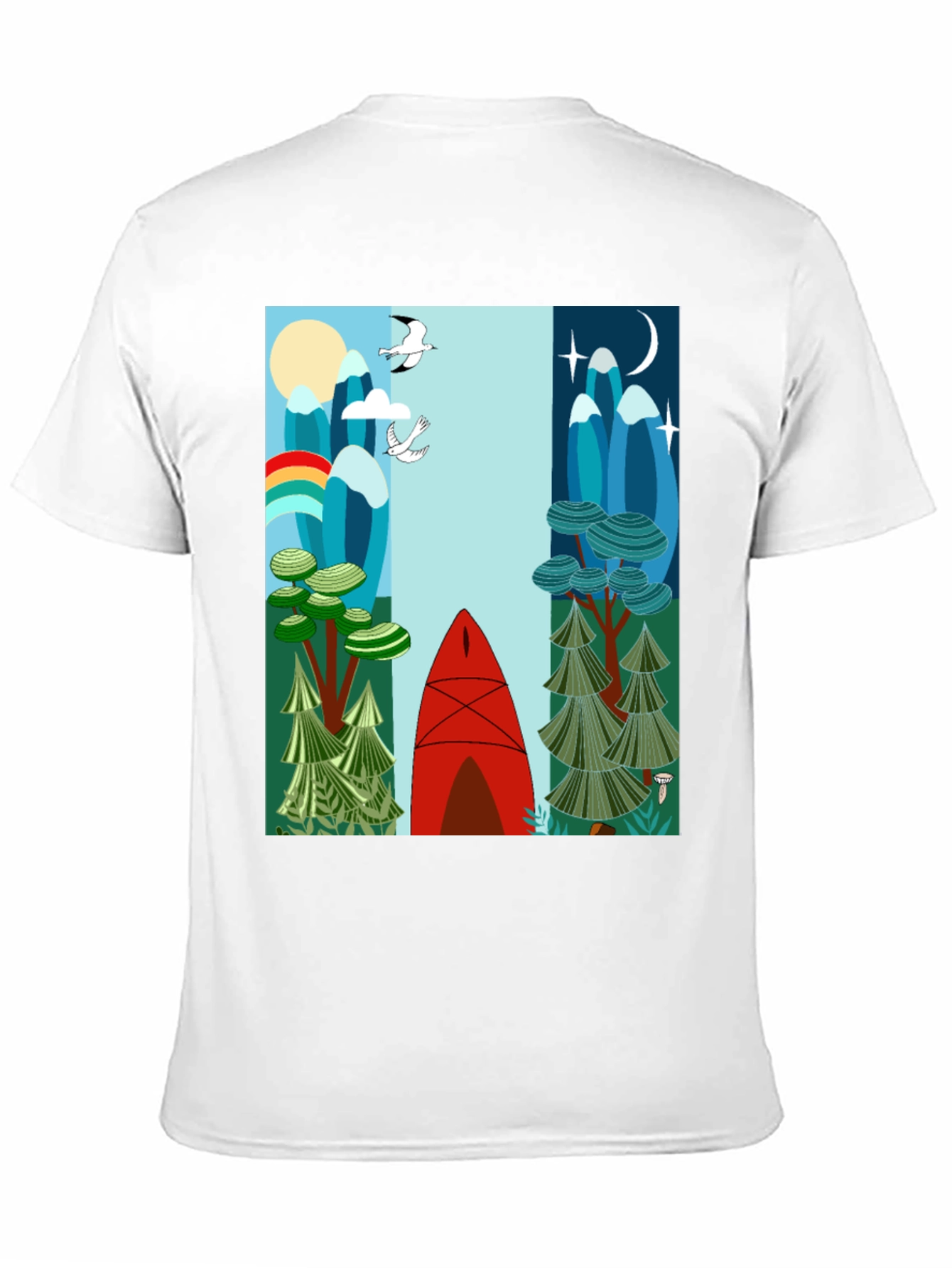 Nature-Inspired Graphic Tee - Day & Night Canoe Design