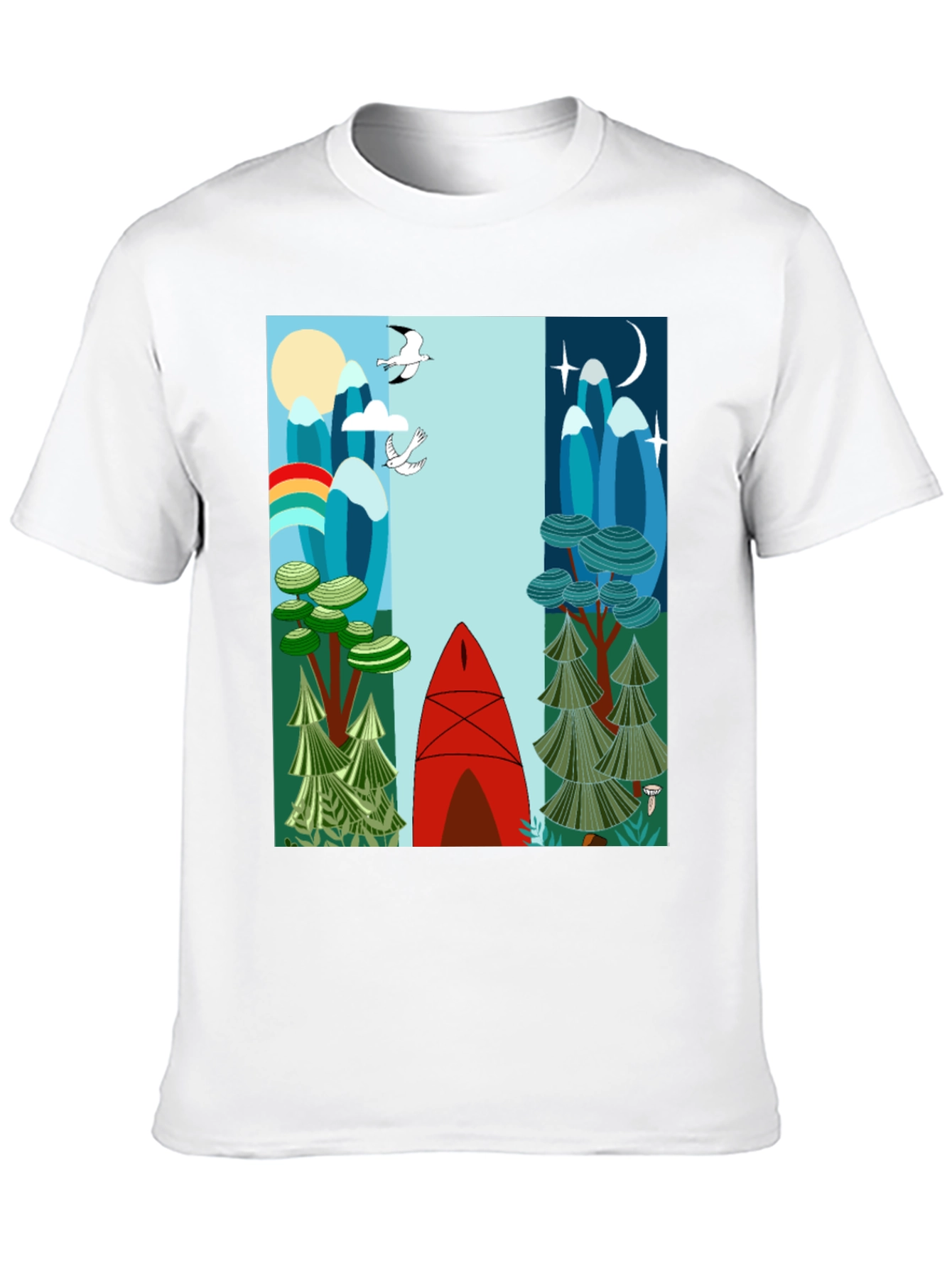 Nature-Inspired Graphic Tee - Day & Night Canoe Design