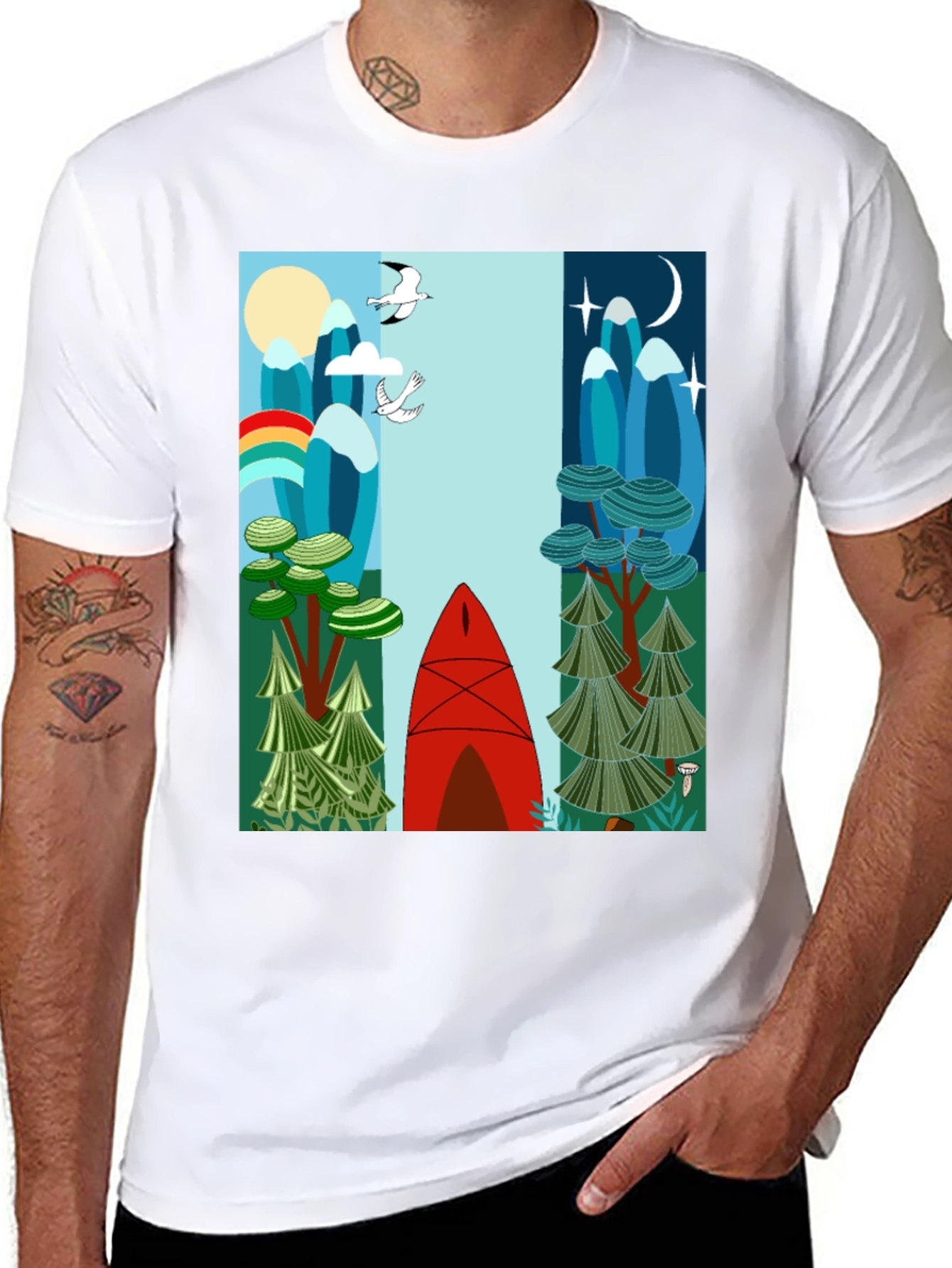 Nature-Inspired Graphic Tee - Day & Night Canoe Design