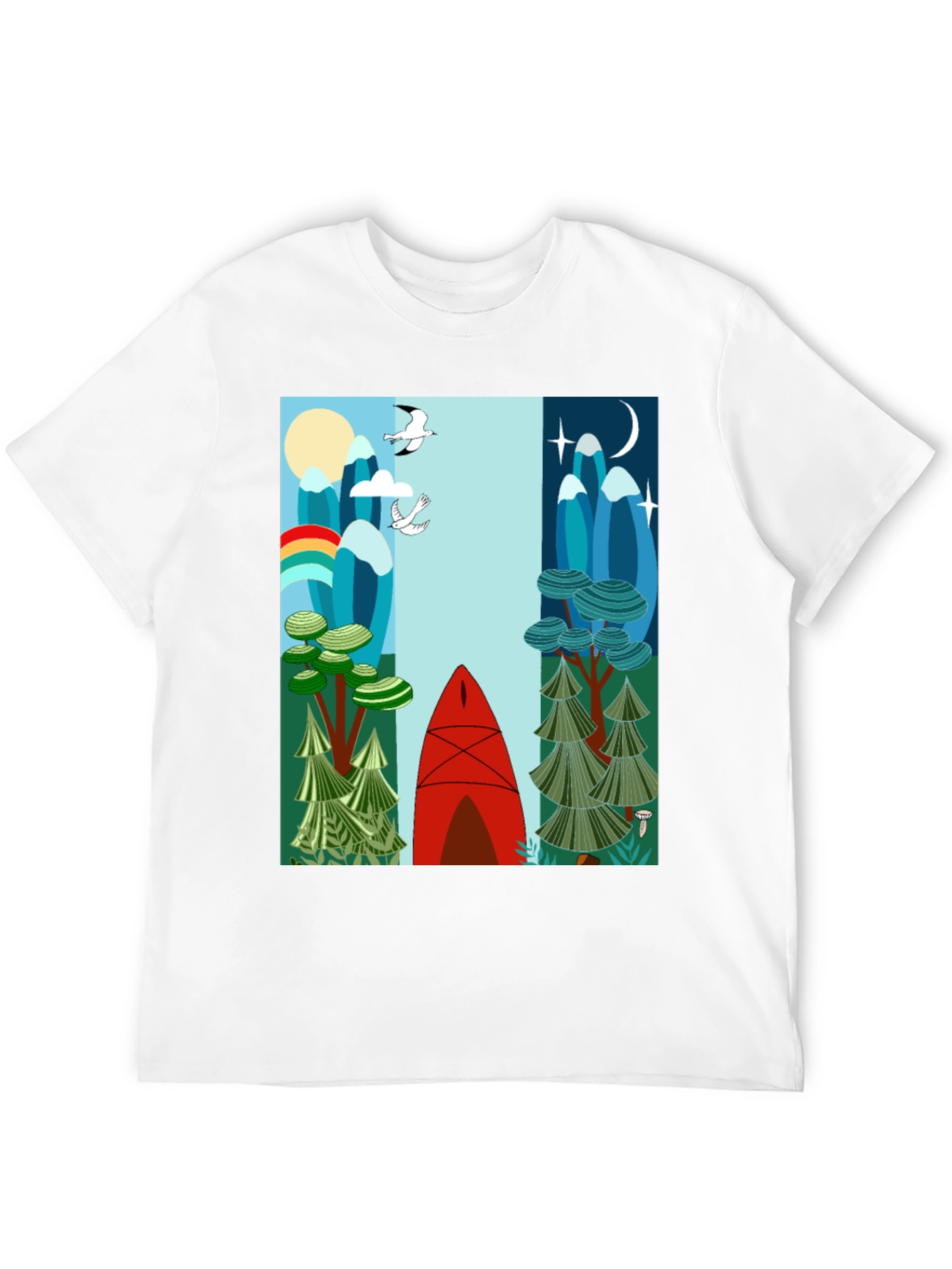 Nature-Inspired Graphic Tee - Day & Night Canoe Design