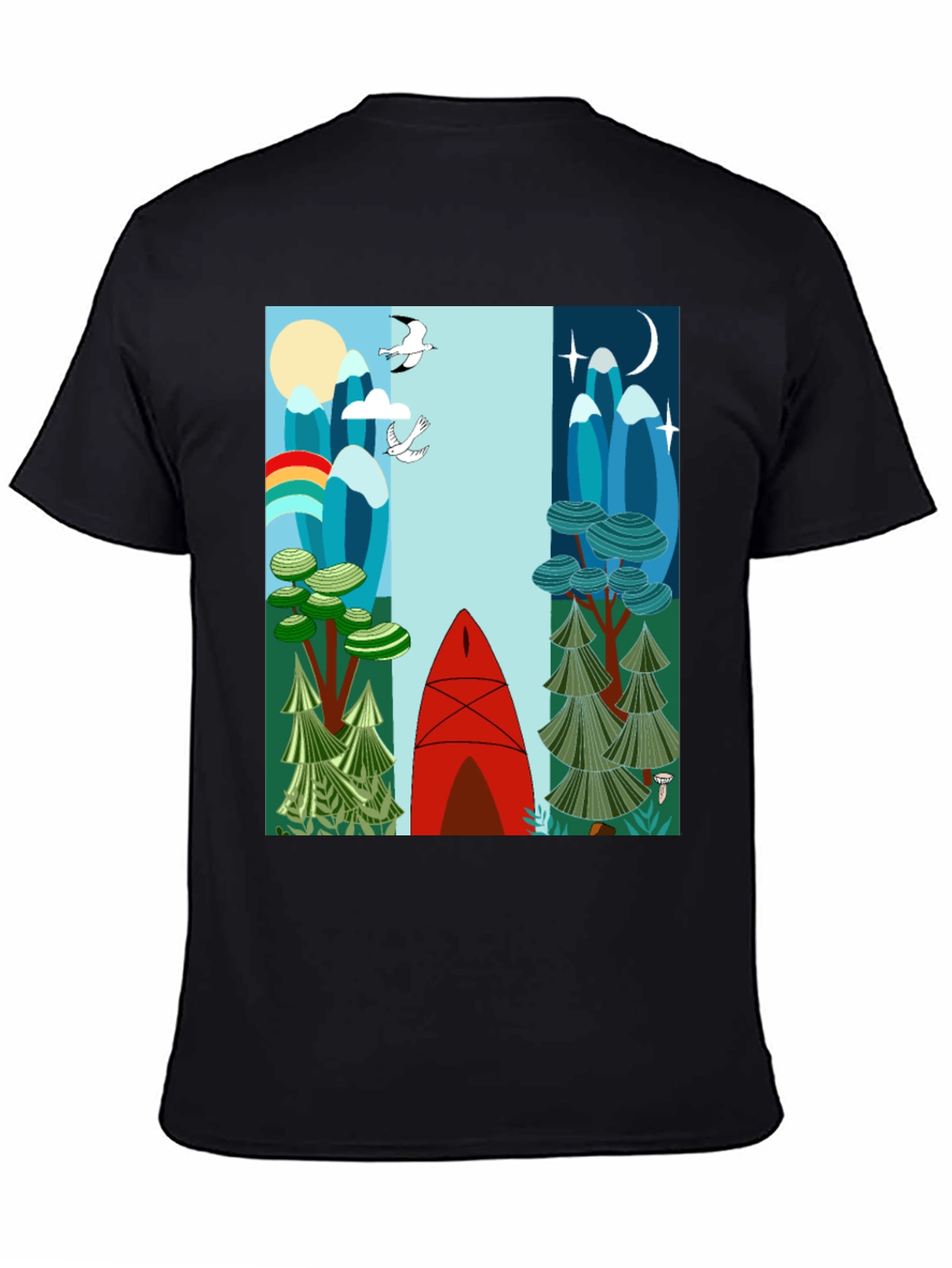 Nature-Inspired Graphic Tee - Day & Night Canoe Design