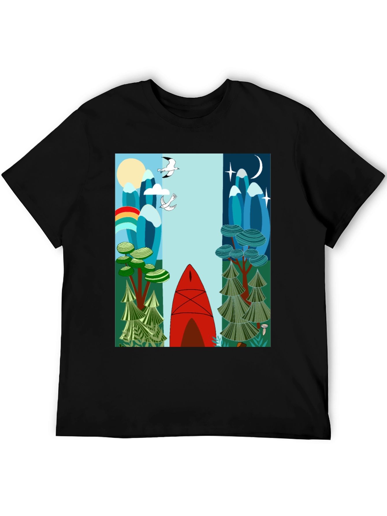 Nature-Inspired Graphic Tee - Day & Night Canoe Design