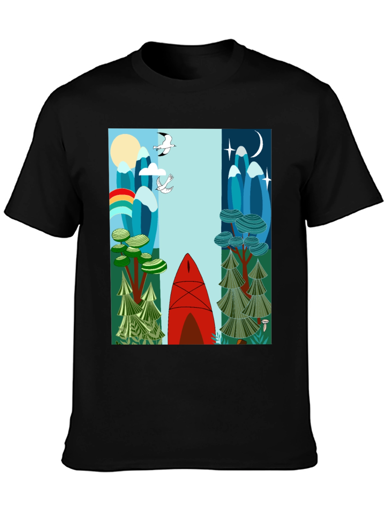 Nature-Inspired Graphic Tee - Day & Night Canoe Design