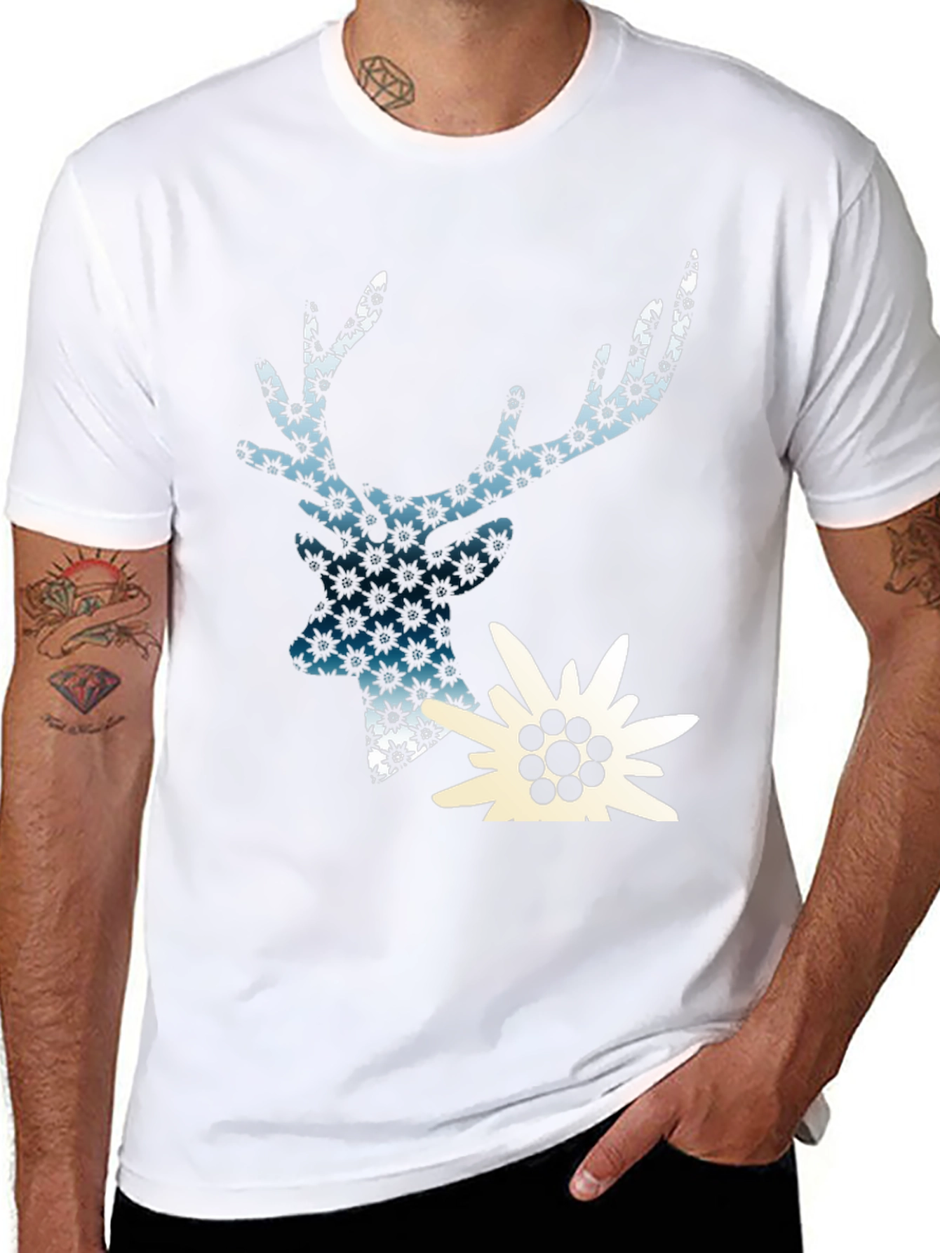 Deer & Edelweiss Graphic Black T-Shirt