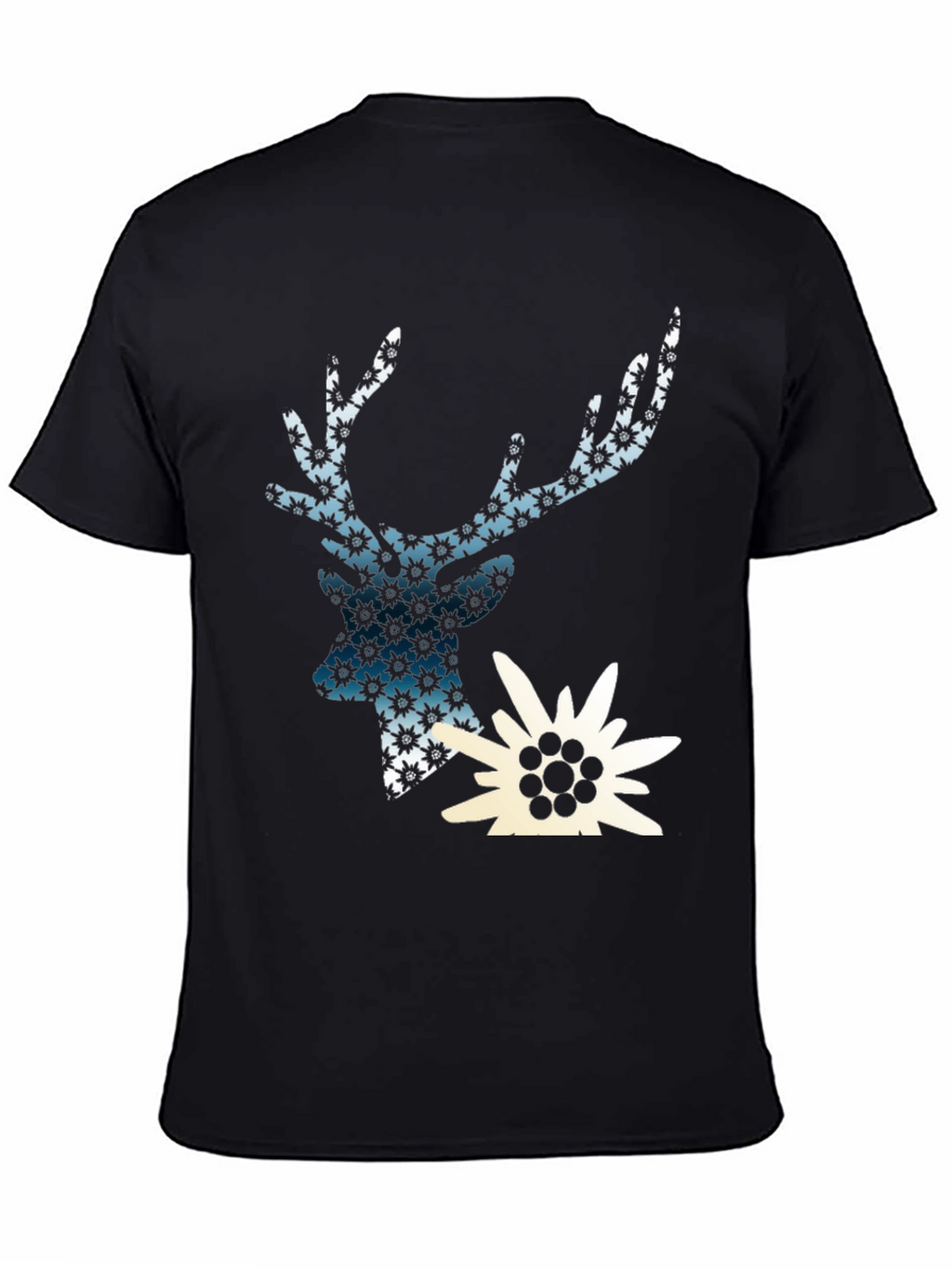 Deer & Edelweiss Graphic Black T-Shirt