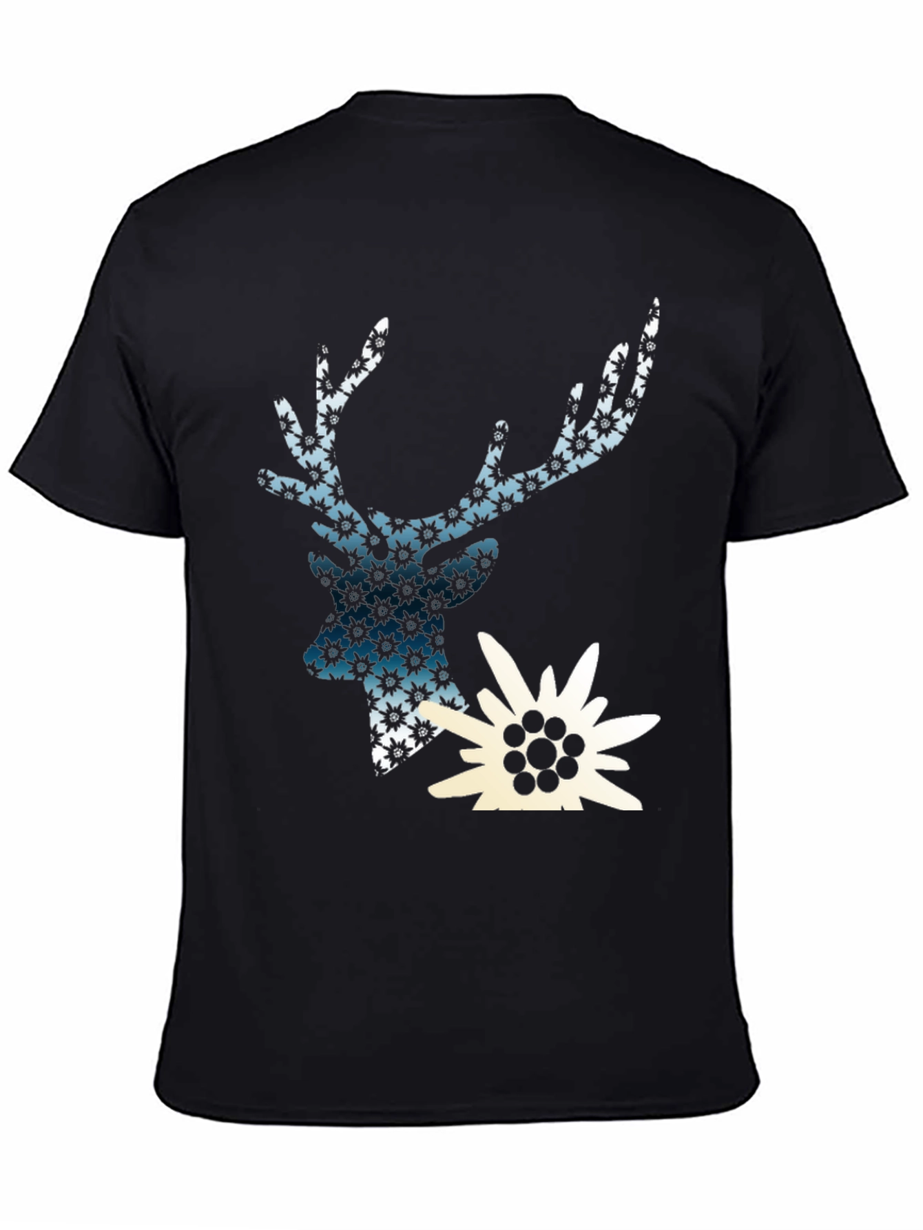 Deer & Edelweiss Graphic Black T-Shirt