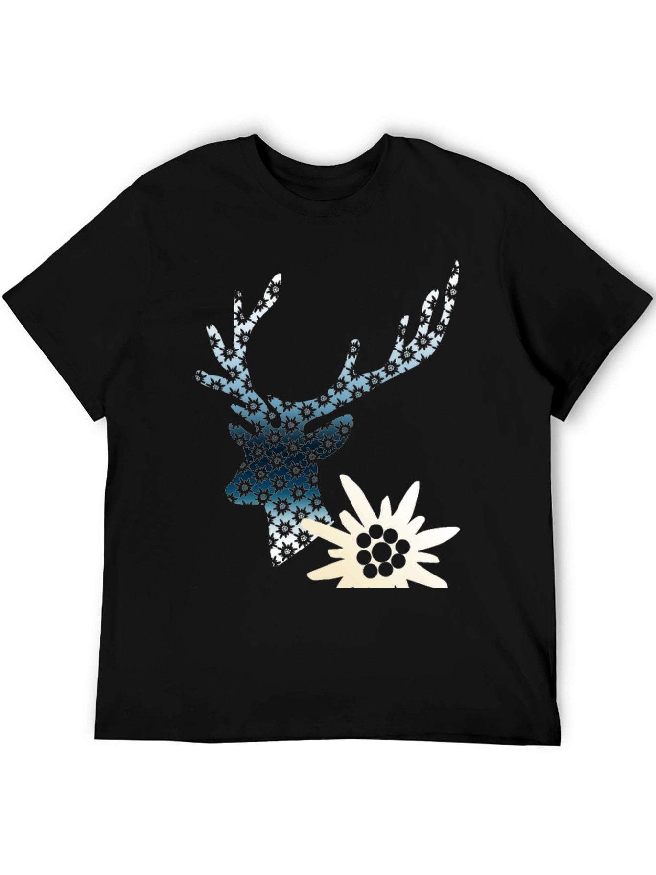 Deer & Edelweiss Graphic Black T-Shirt