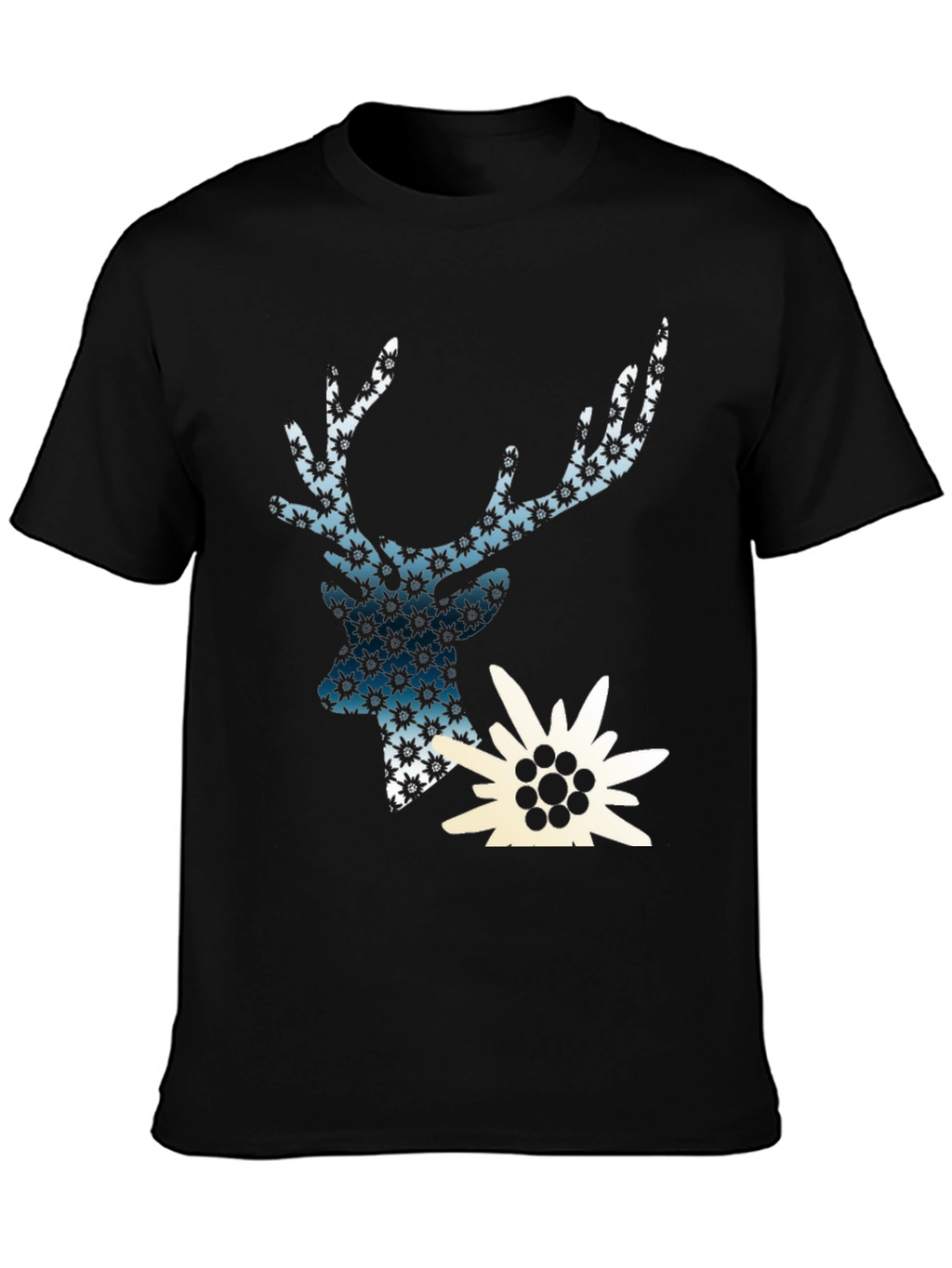 Deer & Edelweiss Graphic Black T-Shirt