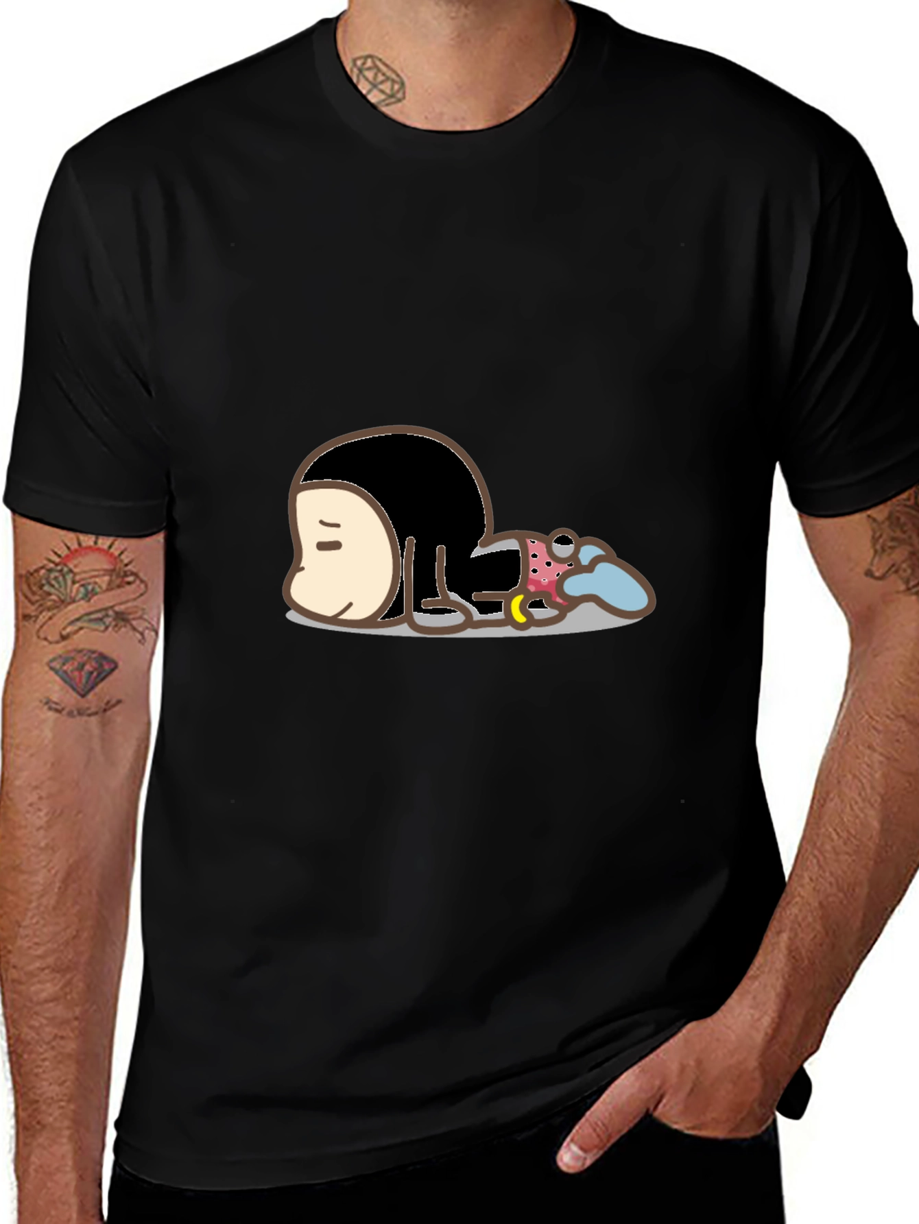Cartoon Character Graphic Print Black T-Shirt