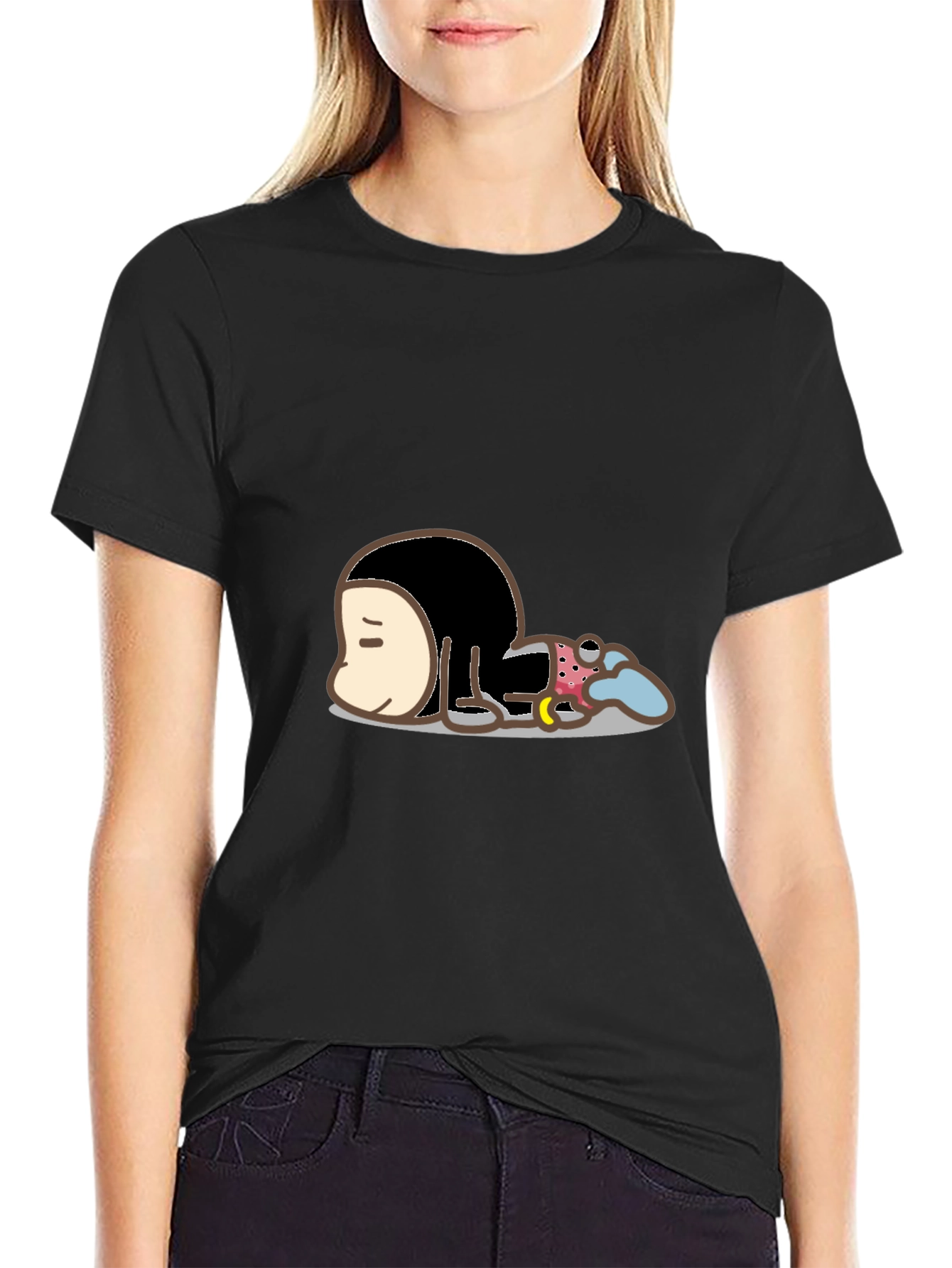 Cartoon Character Graphic Print Black T-Shirt