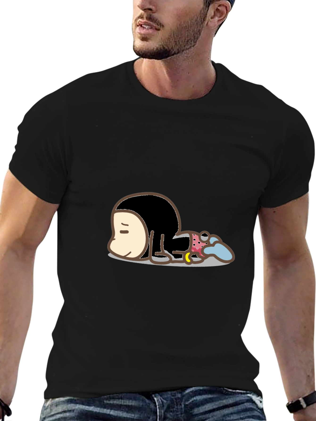 Cartoon Character Graphic Print Black T-Shirt
