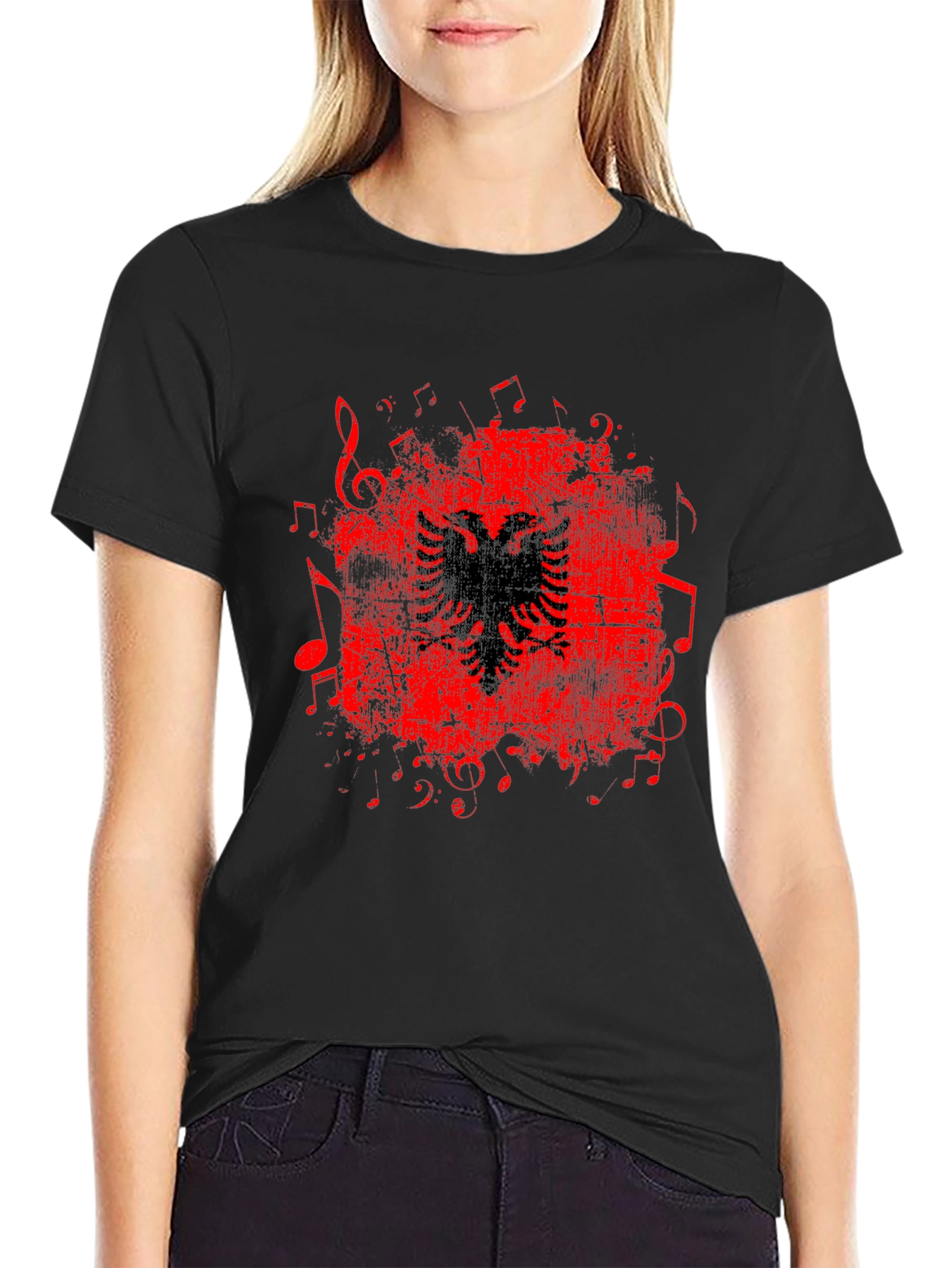 Albanian Eagle Music Notes Graphic T-Shirt