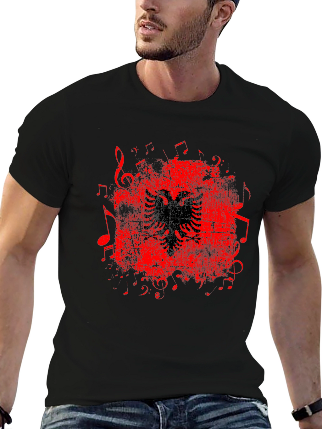 Albanian Eagle Music Notes Graphic T-Shirt